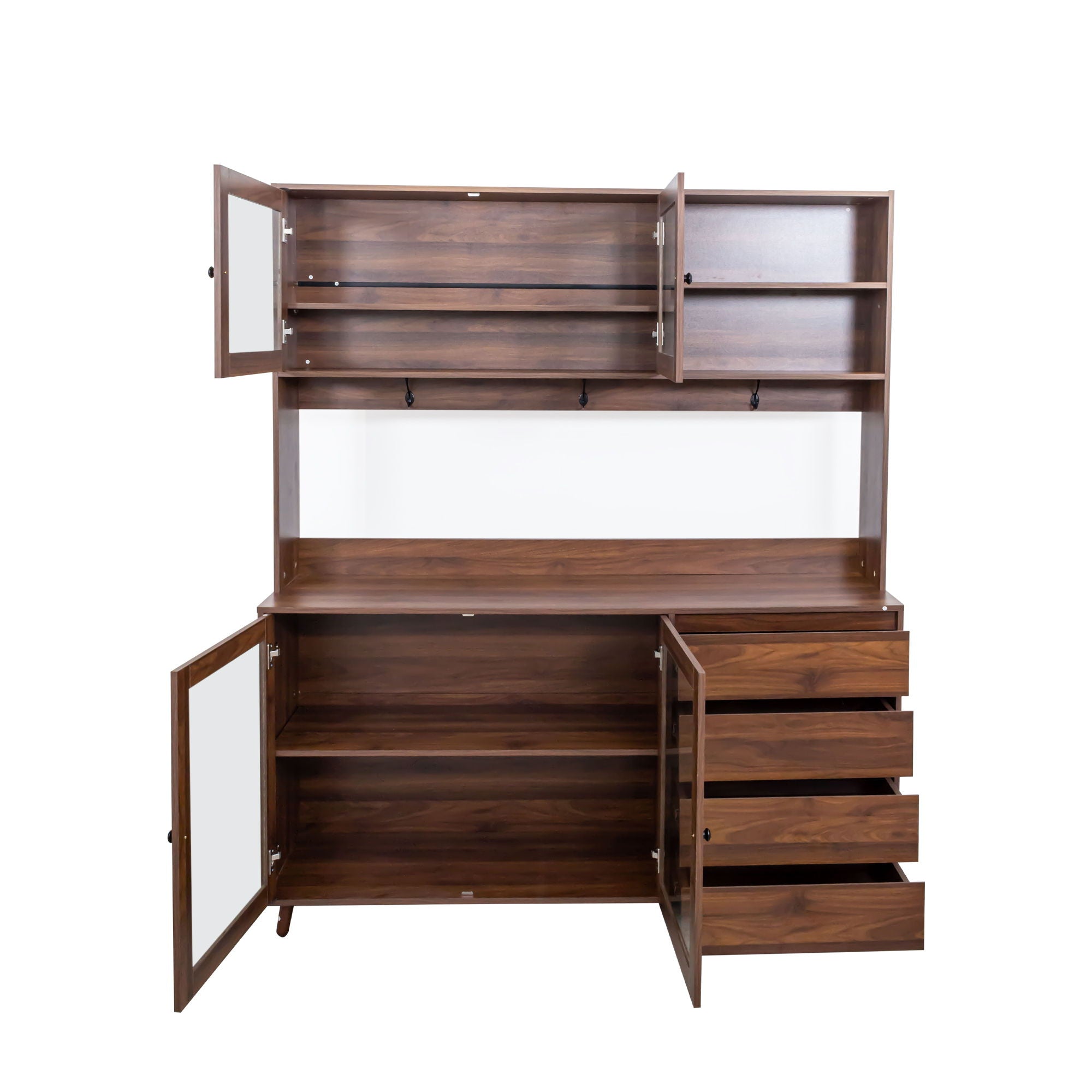 Large Kitchen Hutch Cabinet, Storage Kitchen Cupboard With 4 Doors, 4 Drawers & Microwave Shelf - Walnut by HouseOfZazla