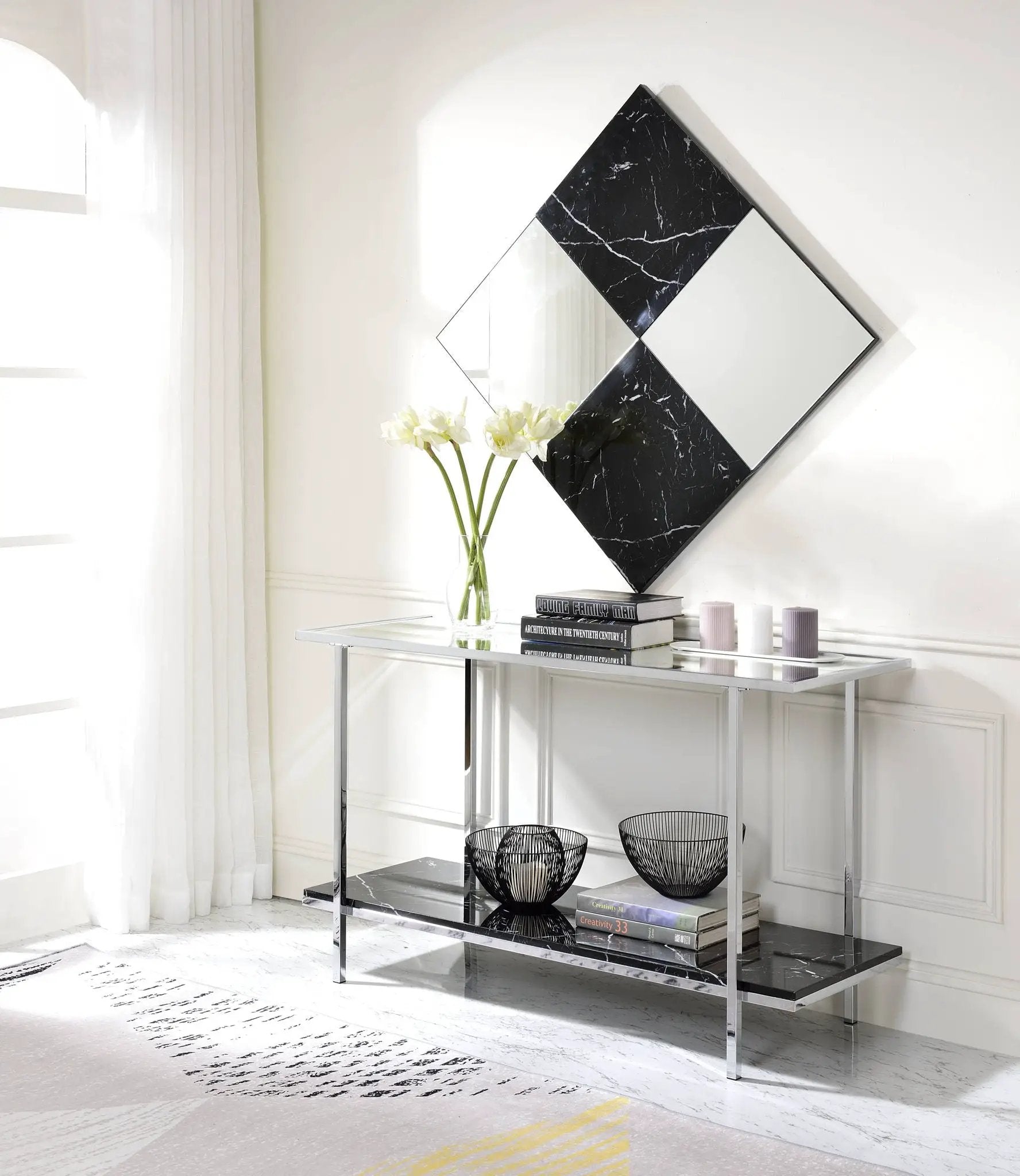 Angwin - Mirrored Faux Marble Console Table - Multi by Unique Piece Furniture