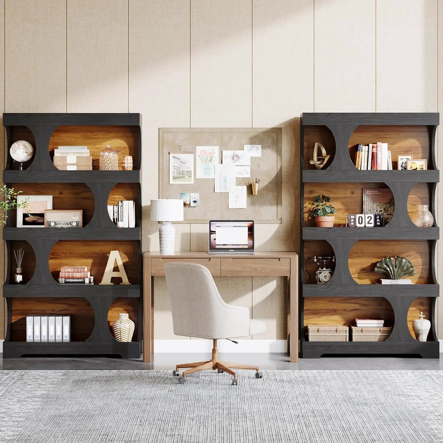 4 Tier S-Shaped Freestanding Storage Shelf For Living Room - Black / Brown by HouseOfZazla