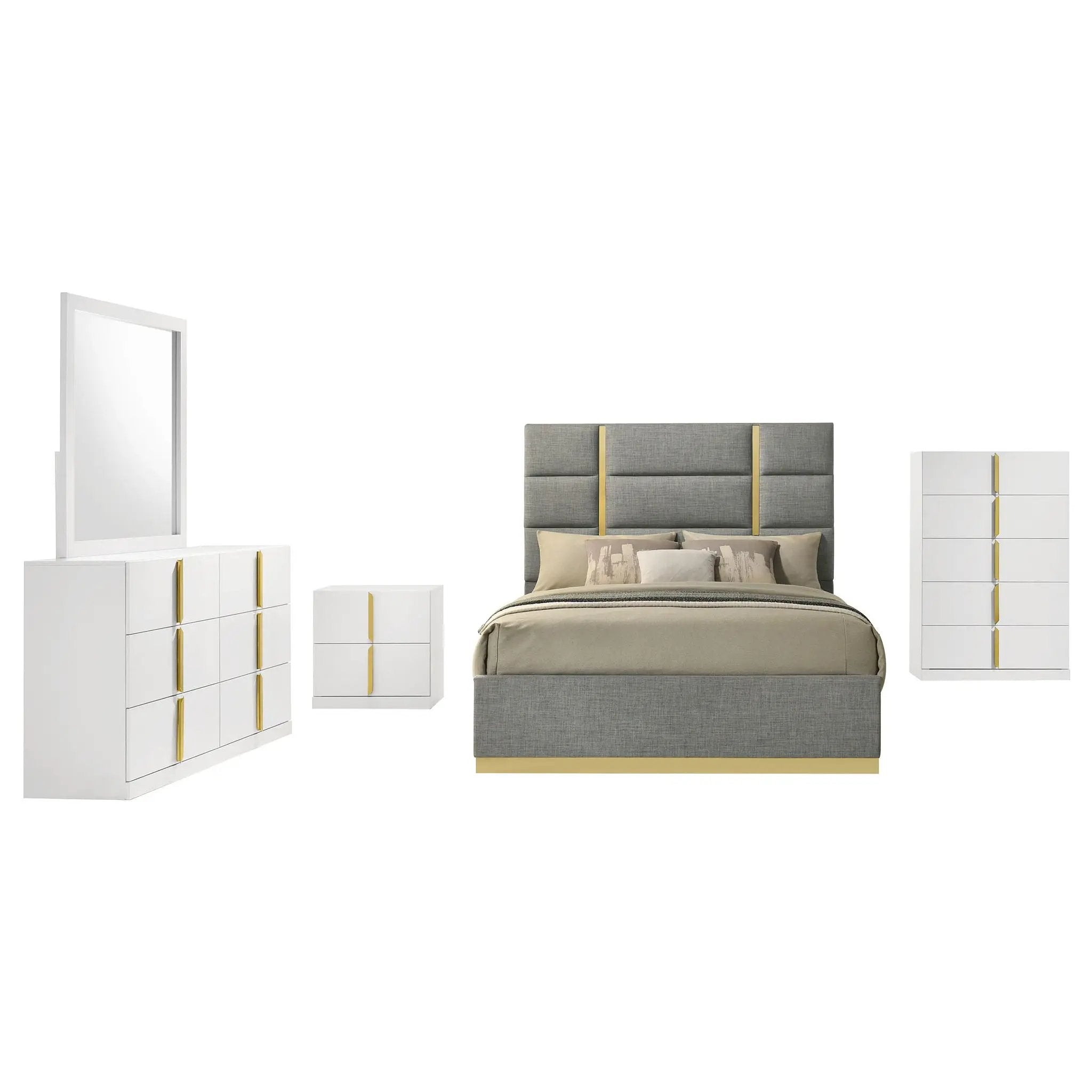 Ines 5-piece Queen Bedroom Set Grey and White High Gloss by Unique Piece Furniture