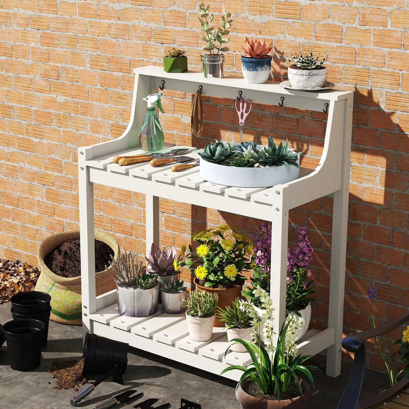Potting Benches for Outside, HDPE Garden Potting Table with Storage by HouseOfZazla