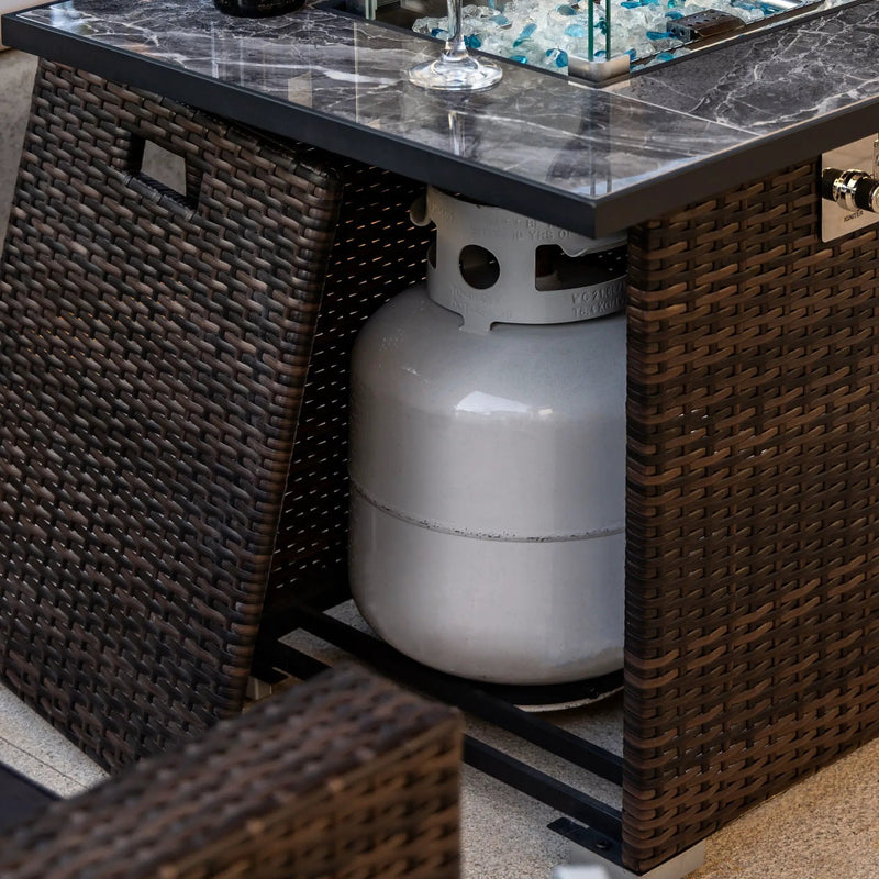 Outdoor Propane Gas Fire Pit Table With Lid With Glass Rocks And Rain Cover - Espresso by HouseOfZazla