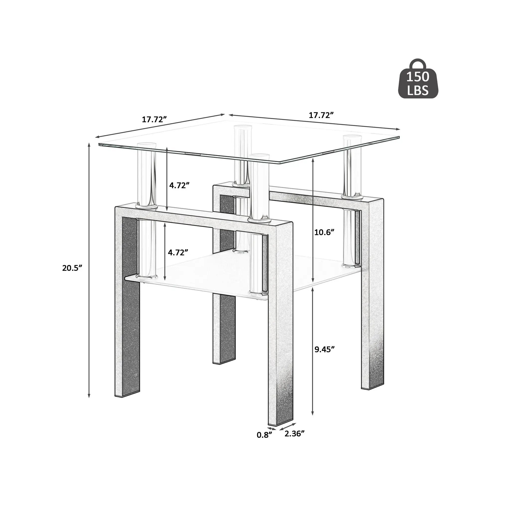 Modern Tempered Glass Tea Table, End Square Table For Living Room by HouseOfZazla