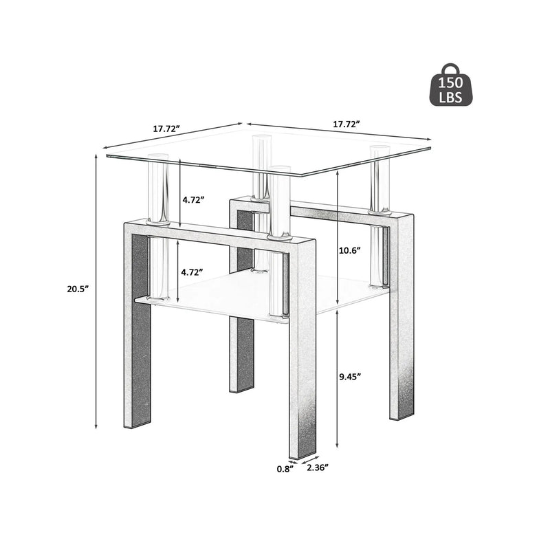 Modern Tempered Glass Tea Table, End Square Table For Living Room by HouseOfZazla
