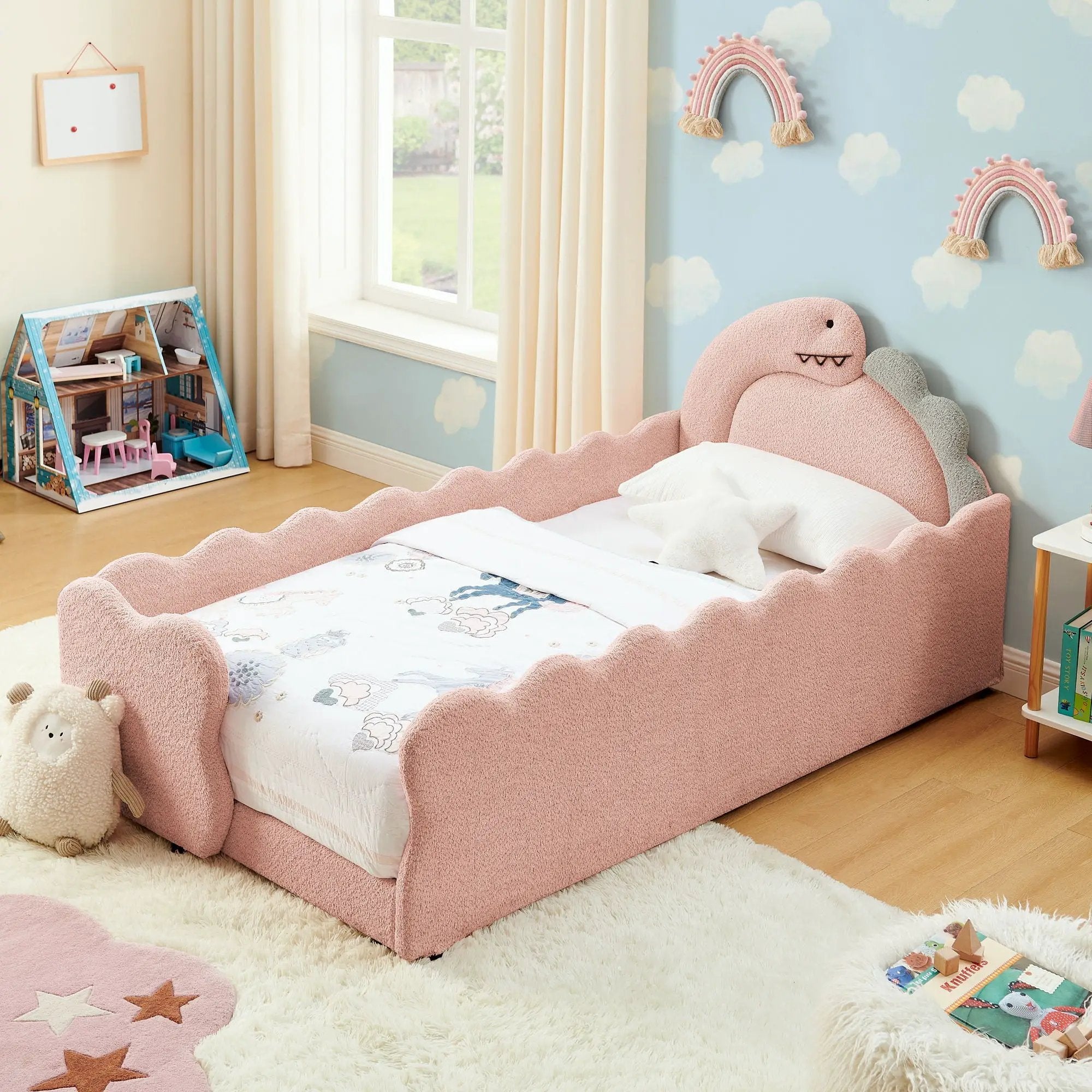 Cute Dinosaur Shaped Bed With Safety Guardrail, Toddler Frame by Unique Piece Furniture