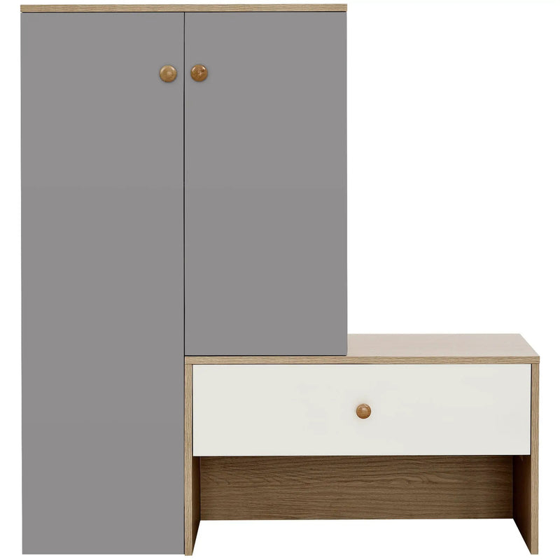 Modern Multi Functional Shoe Storage Bench & Cabinets With Adjustable Shelves - Gray / Natural Wood / White by Unique Piece Furniture