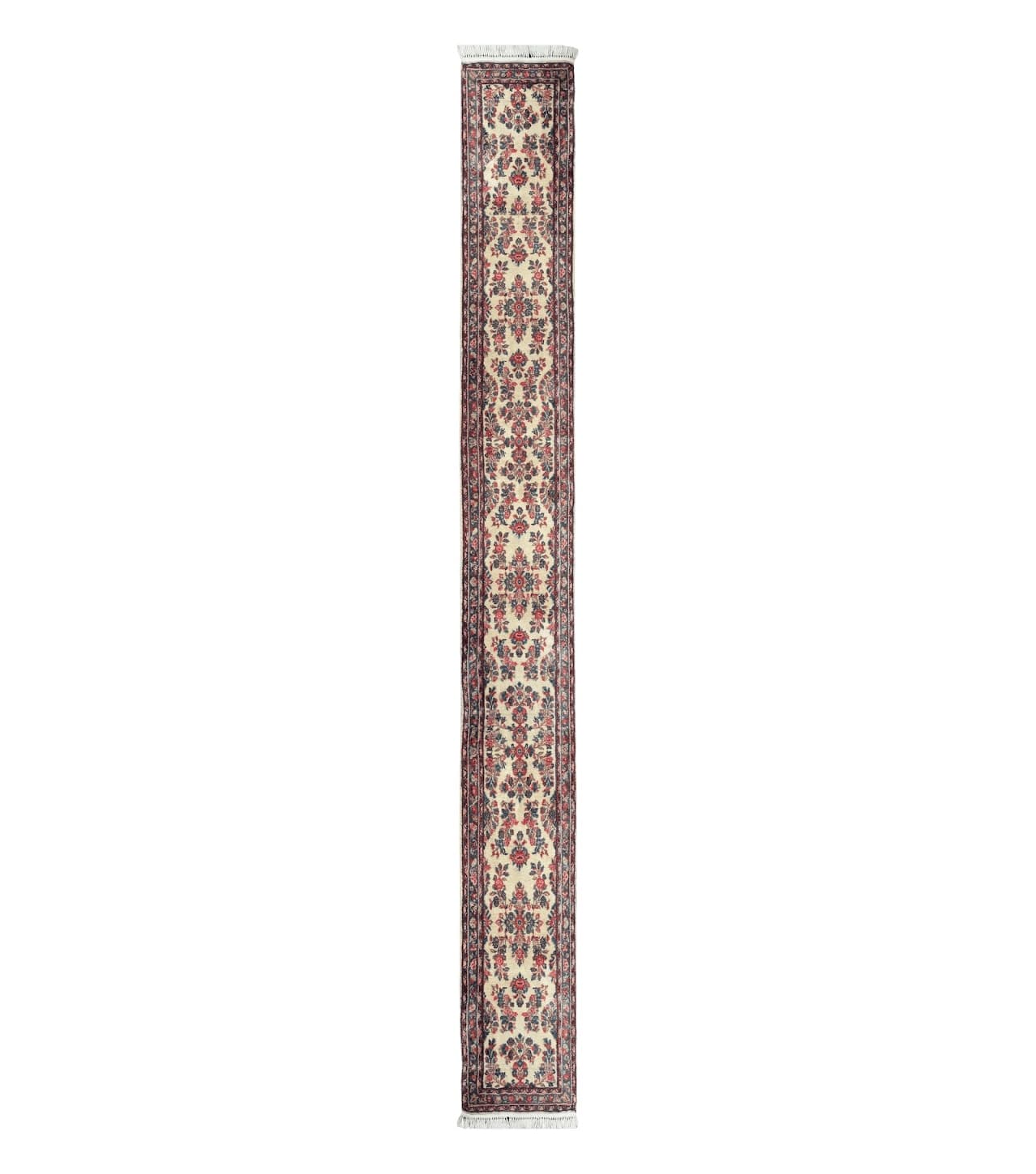 Persian Sarouk Runner Rug 2.4 x 21, Handmade Wool Floral Runner Rug for Hallway, 21ft Runner, Ivory by Jewel Rugs