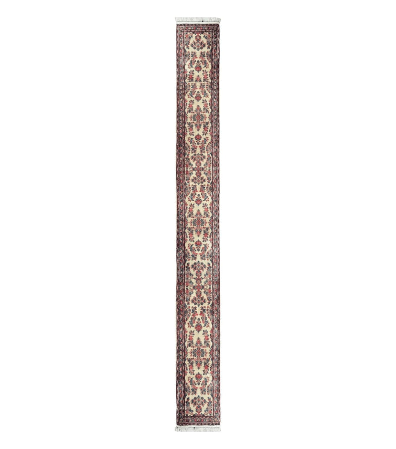 Persian Sarouk Runner Rug 2.4 x 21, Handmade Wool Floral Runner Rug for Hallway, 21ft Runner, Ivory by Jewel Rugs