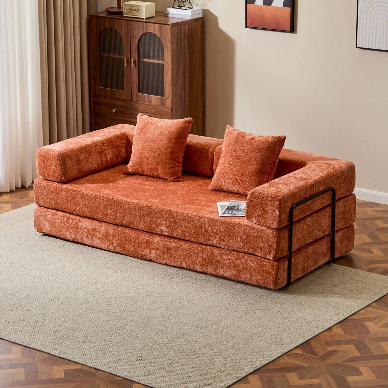 Convertible Floor Sofa Bed With Pillow Back Support Armrest by Unique Piece Furniture