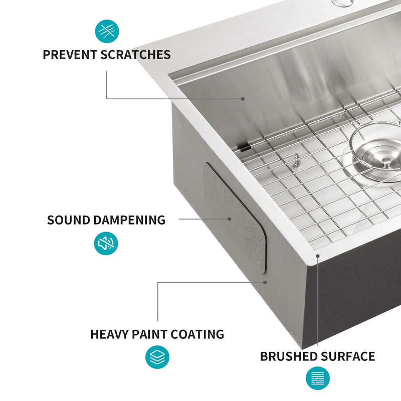 Drop In Kitchen Sink With Workstation, 16 Gauge - Brushed Nickel by HouseOfZazla