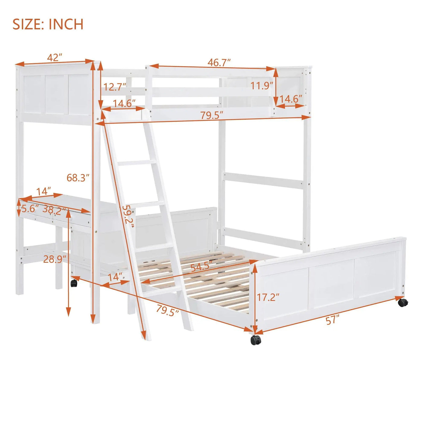 Full Over Full Bunk Bed With Desk by Unique Piece Furniture