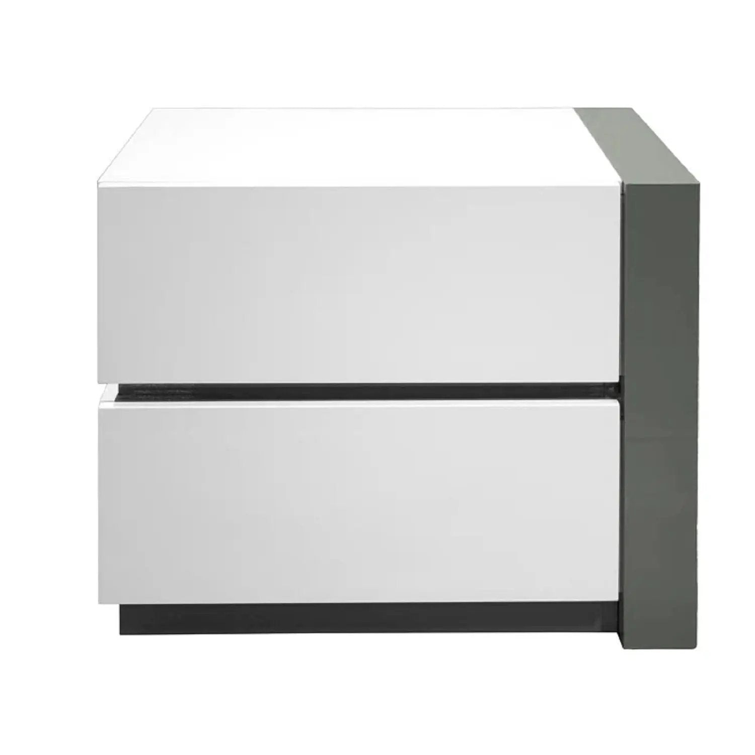 Nightstand Bedside Table With 2 Drawer For Bedroom - White / Silver by Unique Piece Furniture