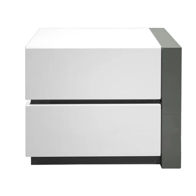 Nightstand Bedside Table With 2 Drawer For Bedroom - White / Silver by Unique Piece Furniture