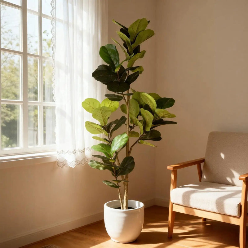 6Ft Real Touch Fake Fiddle Leaf Fig Tree In Pot, Indoor Decor For Home - Green Leaves by Unique Piece Furniture