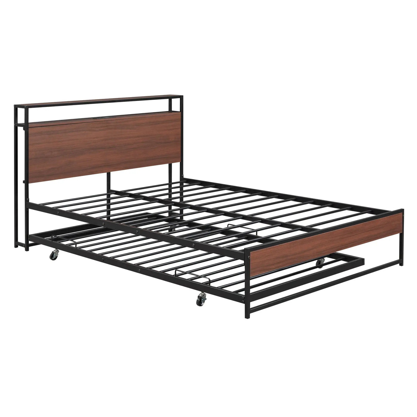 Platform Bed Frame With Trundle, USB Ports And Slat Support, No Box Spring Needed by Unique Piece Furniture