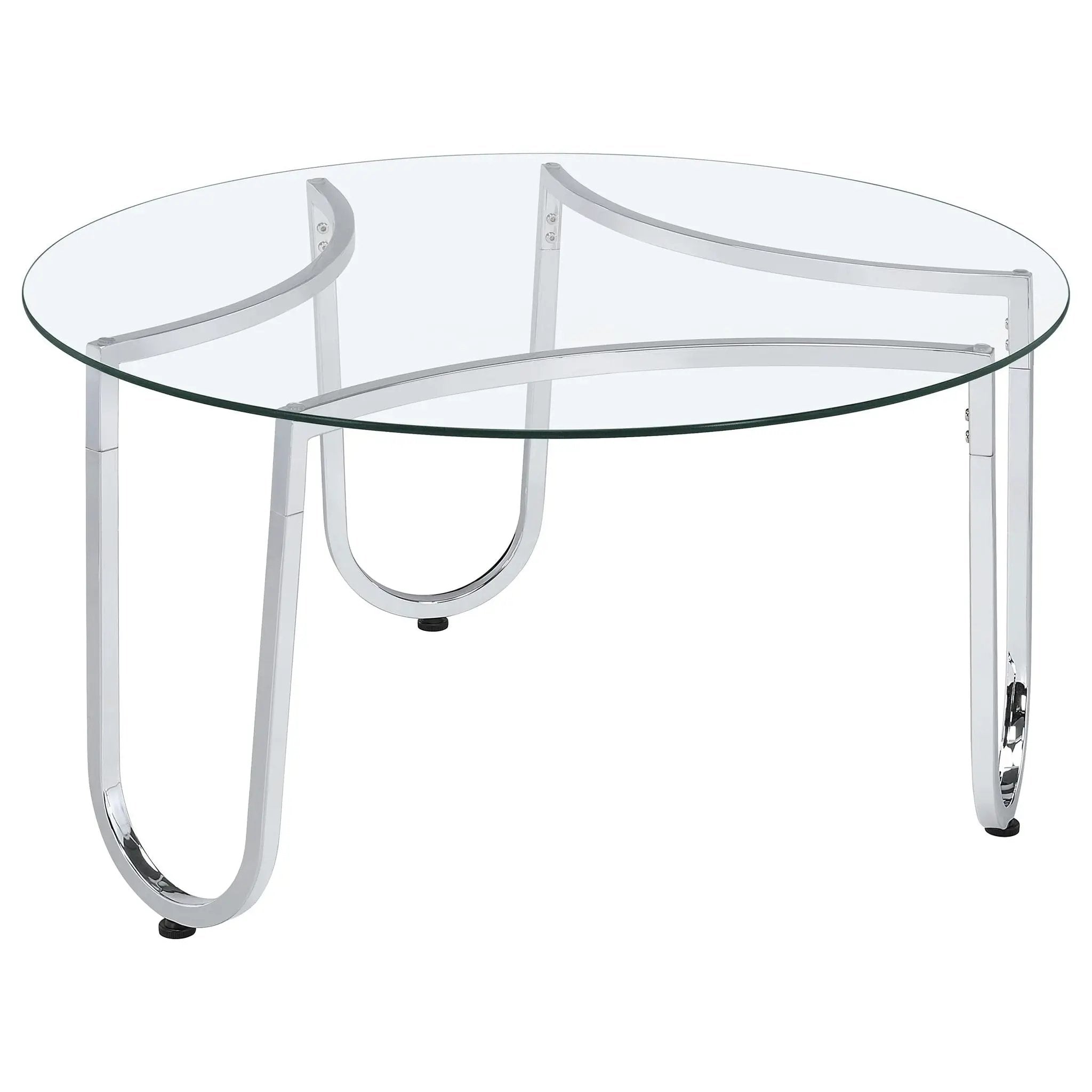 Beller Round Tempered Glass Top Cocktail Coffee Table Chrome by Unique Piece Furniture