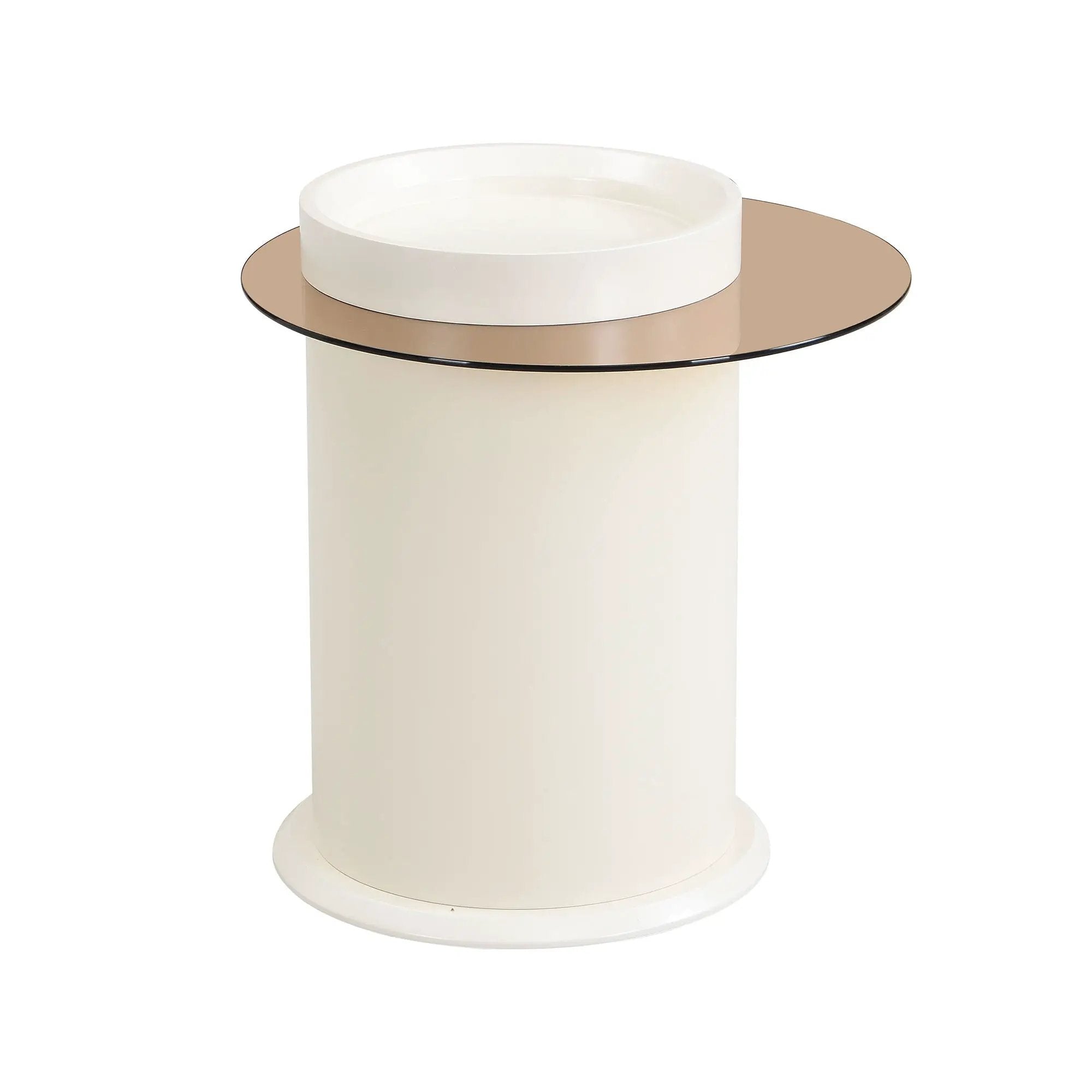Modern Round Coffee Table (Set of 2), 360 Degree Rotatable Flower Shaped Top With 2 Drawers, Top Circle Side Table End Table With Glass For Living Room - Off White by HouseOfZazla
