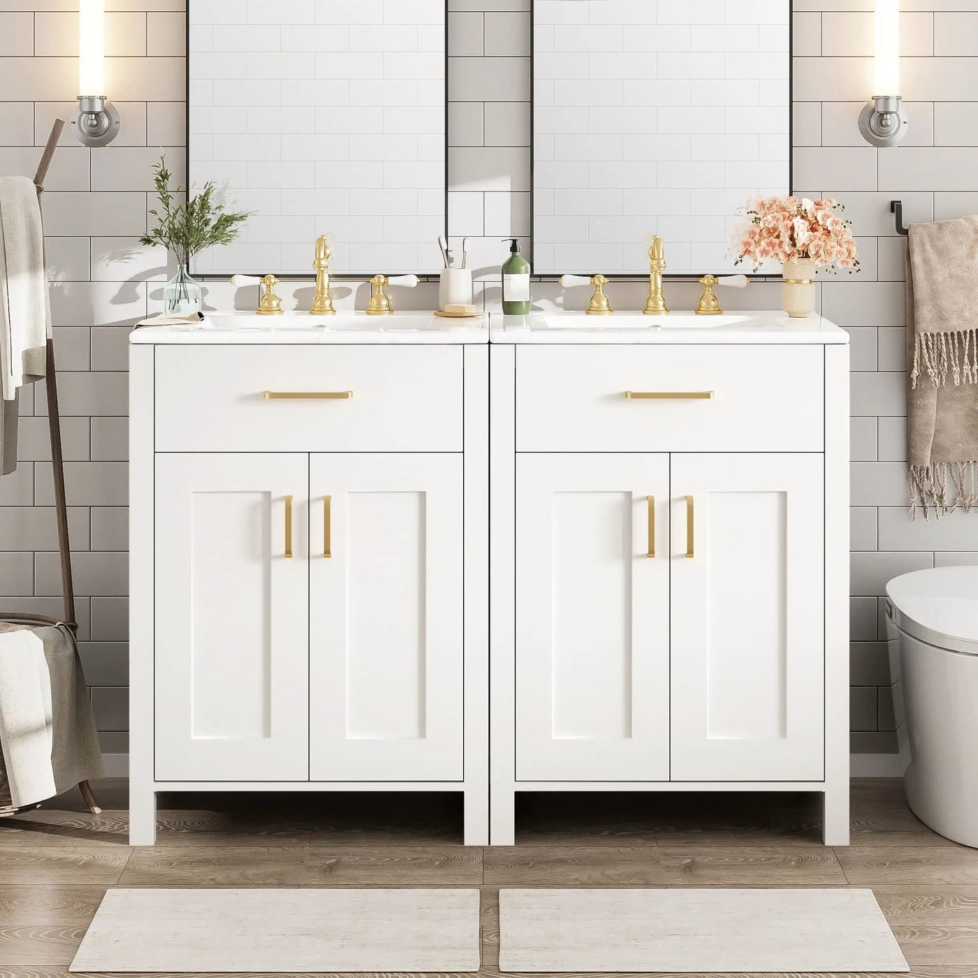 Modern Bathroom Vanity With Ceramic Sink, Soft-Close Doors, Flip Drawer, U-Shaped Shelves, Elegant Storage Solution by HouseOfZazla
