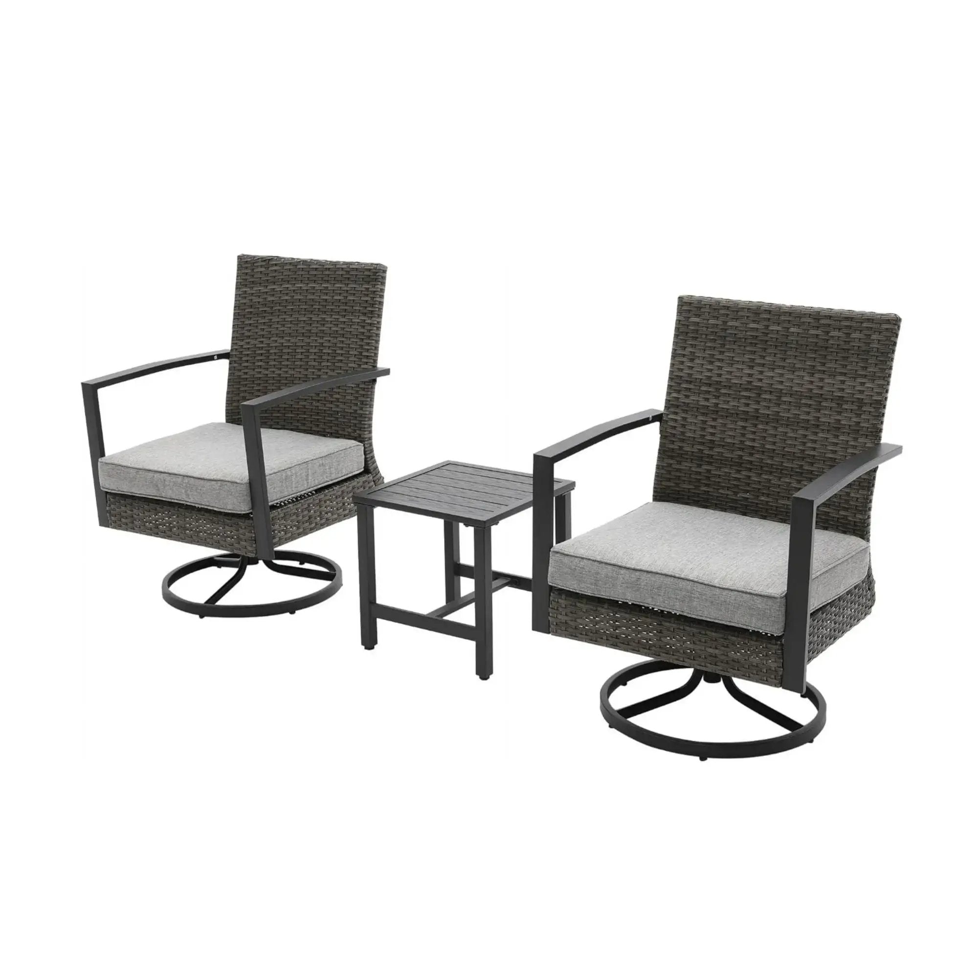 3 Piece Patio Furniture, Swivel Rocker Bistro Set With Side Table & Cushions For Porch - Gray by HouseOfZazla
