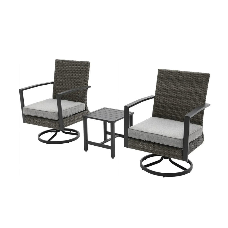 3 Piece Patio Furniture, Swivel Rocker Bistro Set With Side Table & Cushions For Porch - Gray by HouseOfZazla