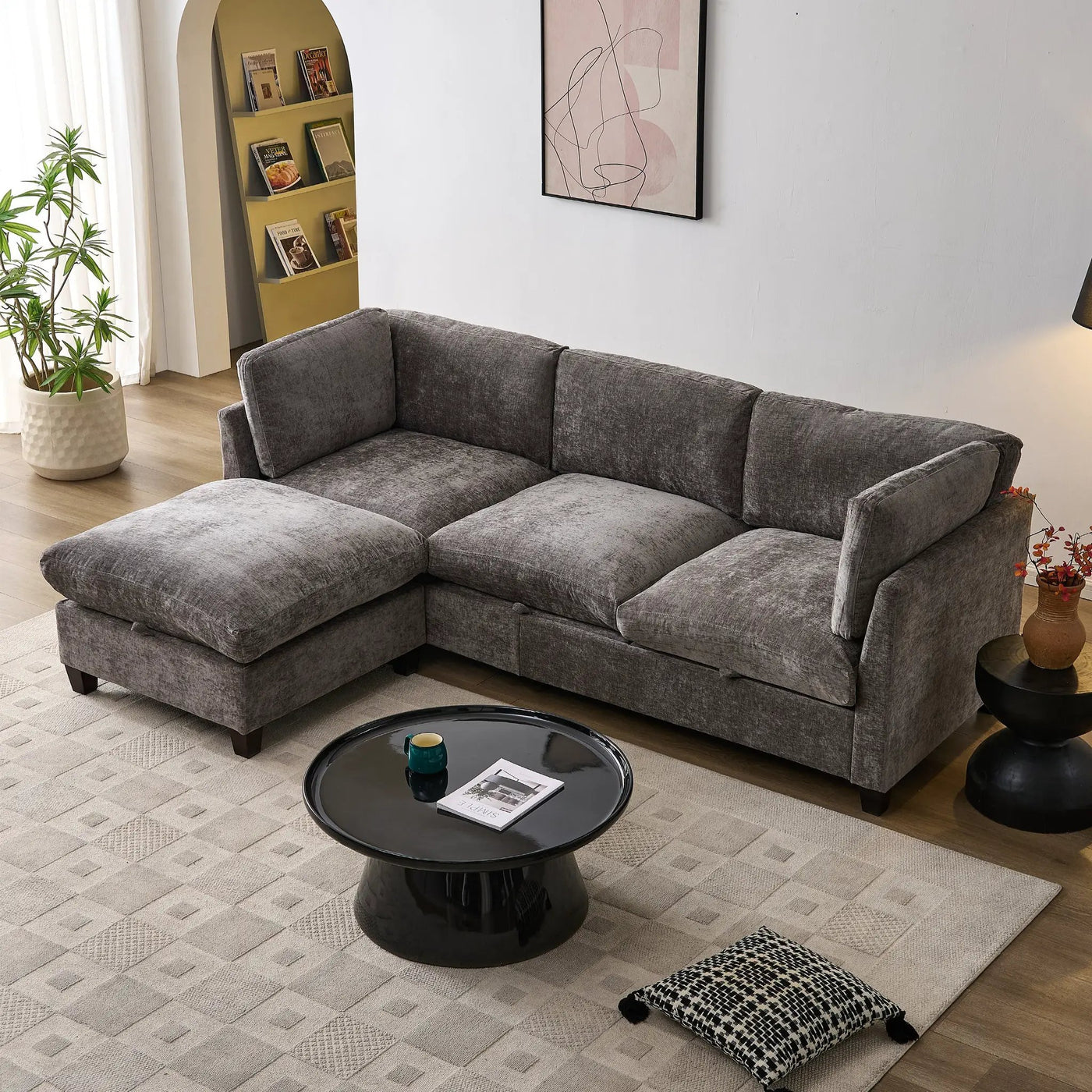Chenille Upholstered L-Shape Sectional Couch by HouseOfZazla