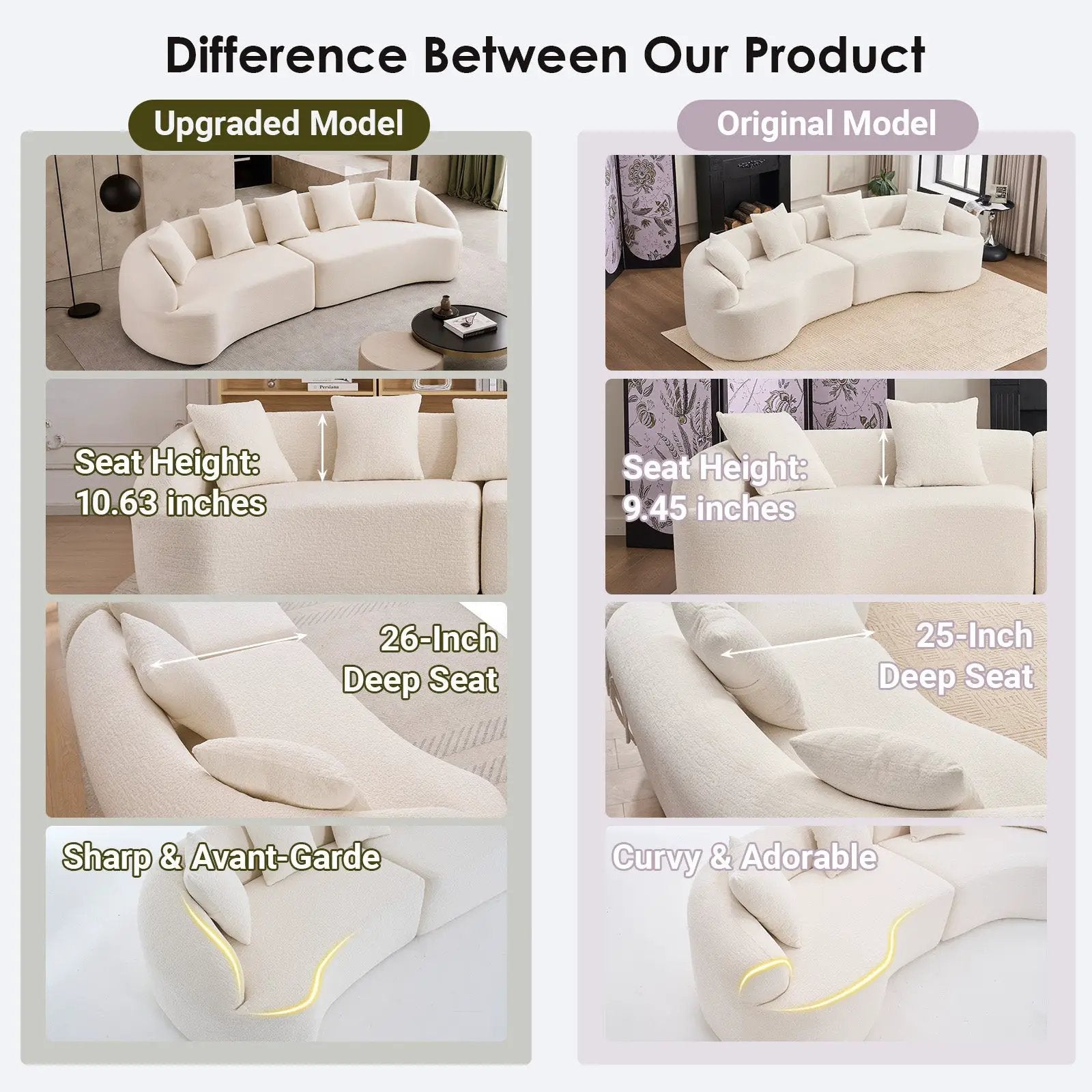 Curved Boneless Sofa, Compression Modular 110'' Sectional by HouseOfZazla