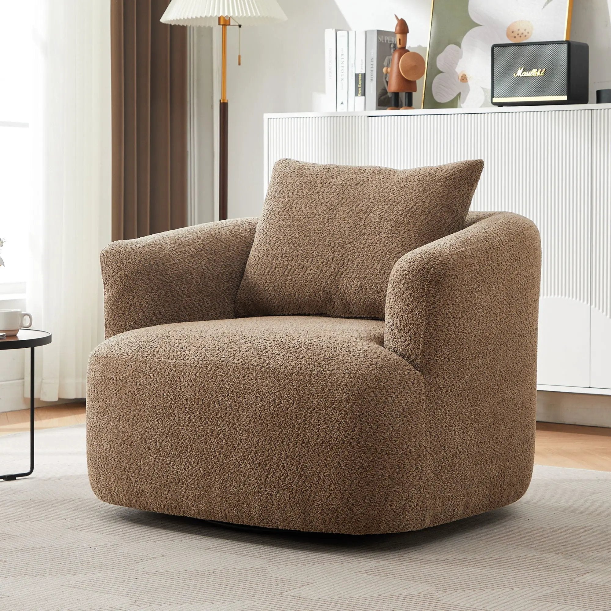 360° Swivel Barrel Sofa Chair With Throw Pillow, Upholstered Accent Chair by HouseOfZazla