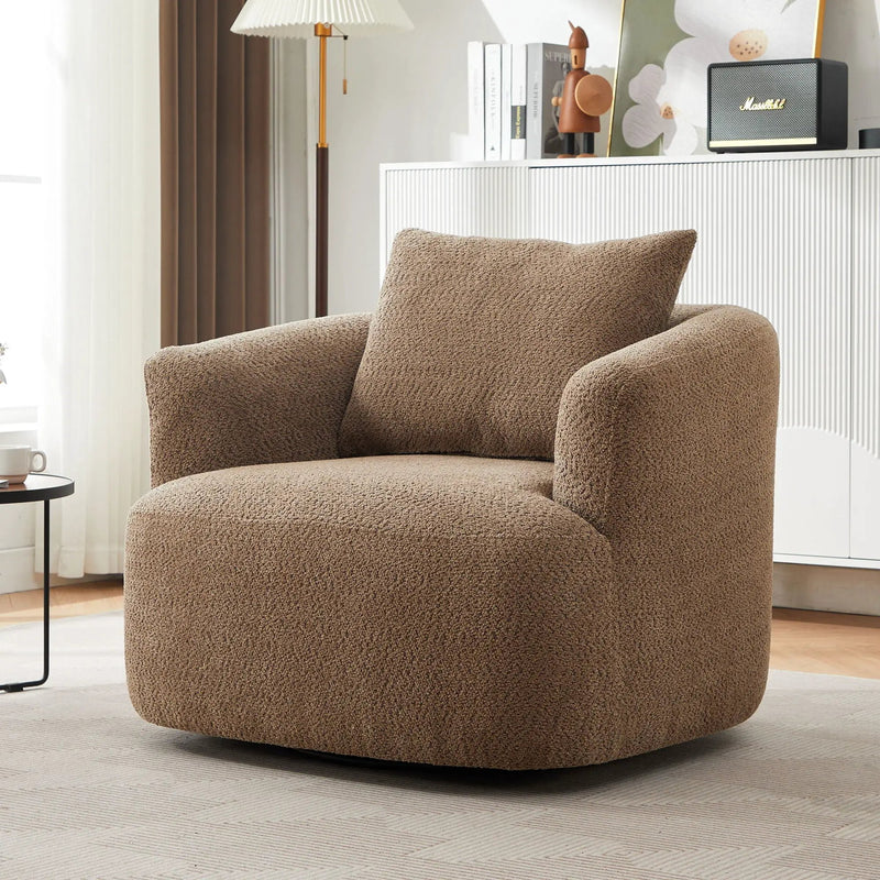 360° Swivel Barrel Sofa Chair With Throw Pillow, Upholstered Accent Chair by HouseOfZazla
