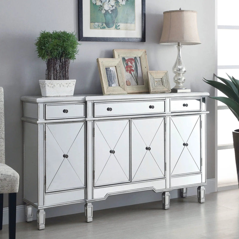 Battista - Mirrored 3 Drawer Wine Cabinet - Silver by HouseOfZazla