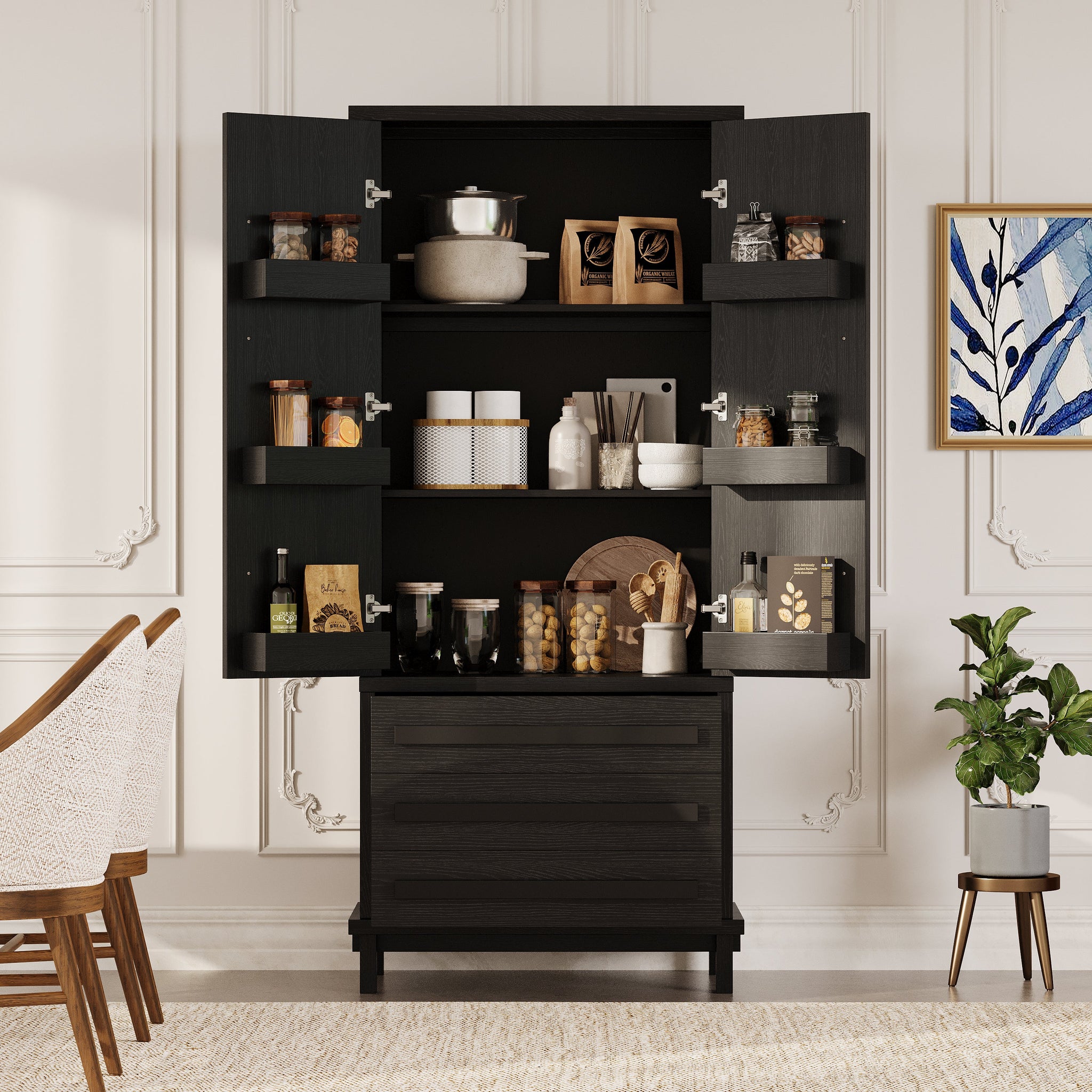 70" Kitchen Pantry Cabinet with 6 Door Shelves and 3 Drawers by HouseOfZazla