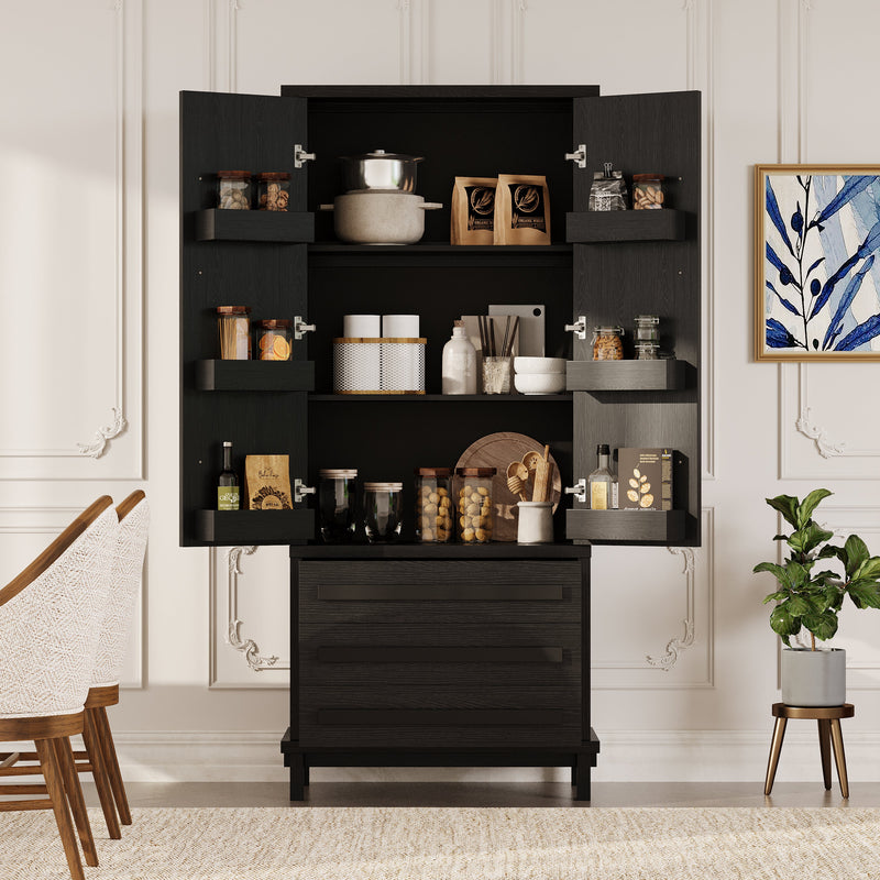 70" Kitchen Pantry Cabinet with 6 Door Shelves and 3 Drawers by HouseOfZazla