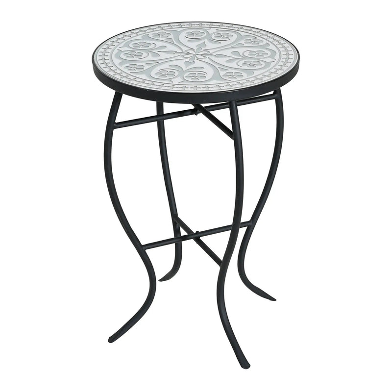 Outdoor Round Side Table With Mosaic Style Top And Curved Iron Legs by HouseOfZazla