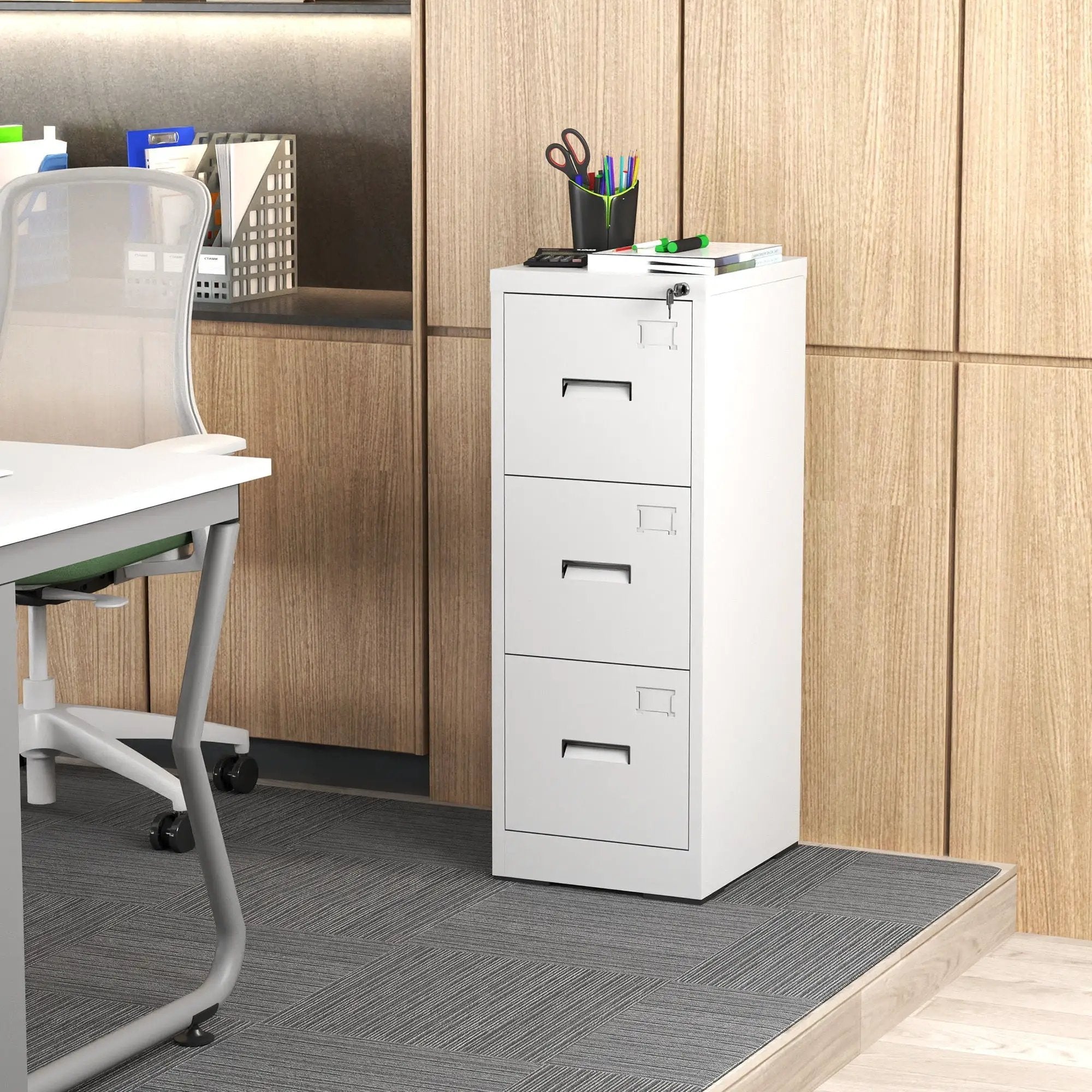 Modern Drawer Metal Vertical File Cabinet With Lock And Card Slot For Office by HouseOfZazla