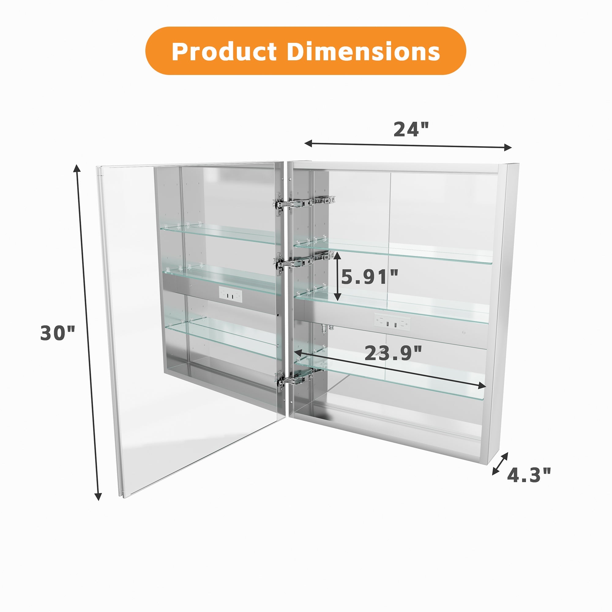 Bathroom LED Lighted Medicine Cabinet with Storage, 24" W x 30" H by HouseOfZazla