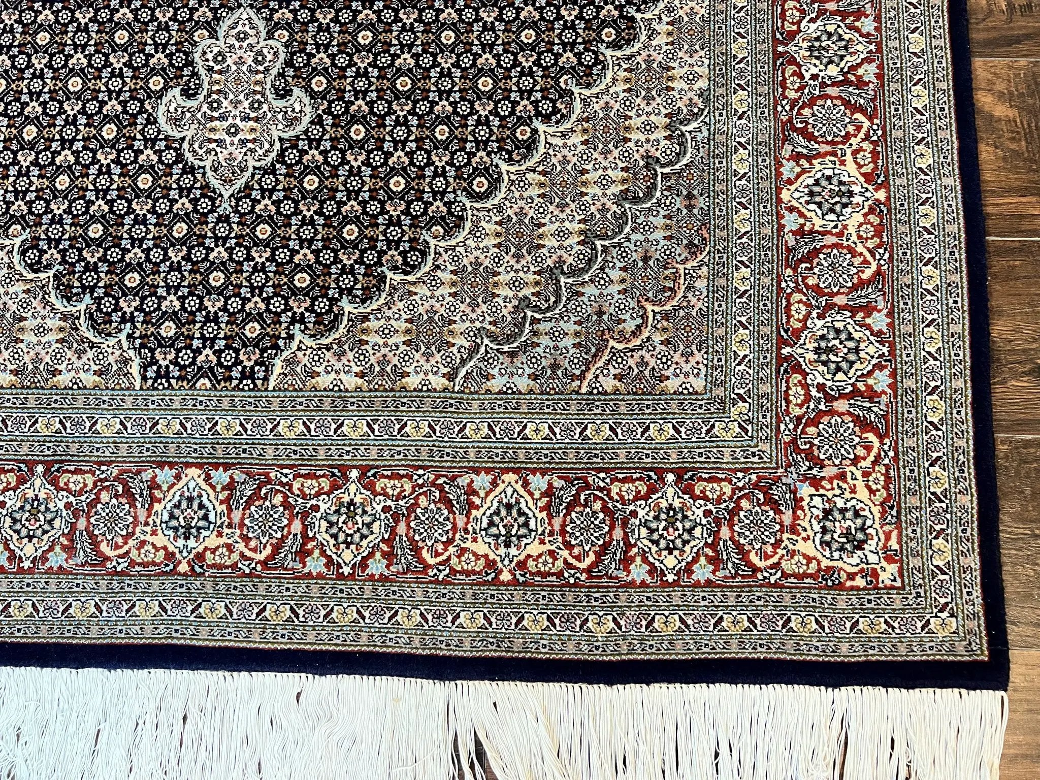 Persian Tabriz Rug 5x7, Wool with Silk Highlights, Hand Knotted Vintage Oriental Carpet, Very Fine, Herati Mahi Pattern, Black, Rare by Jewel Rugs