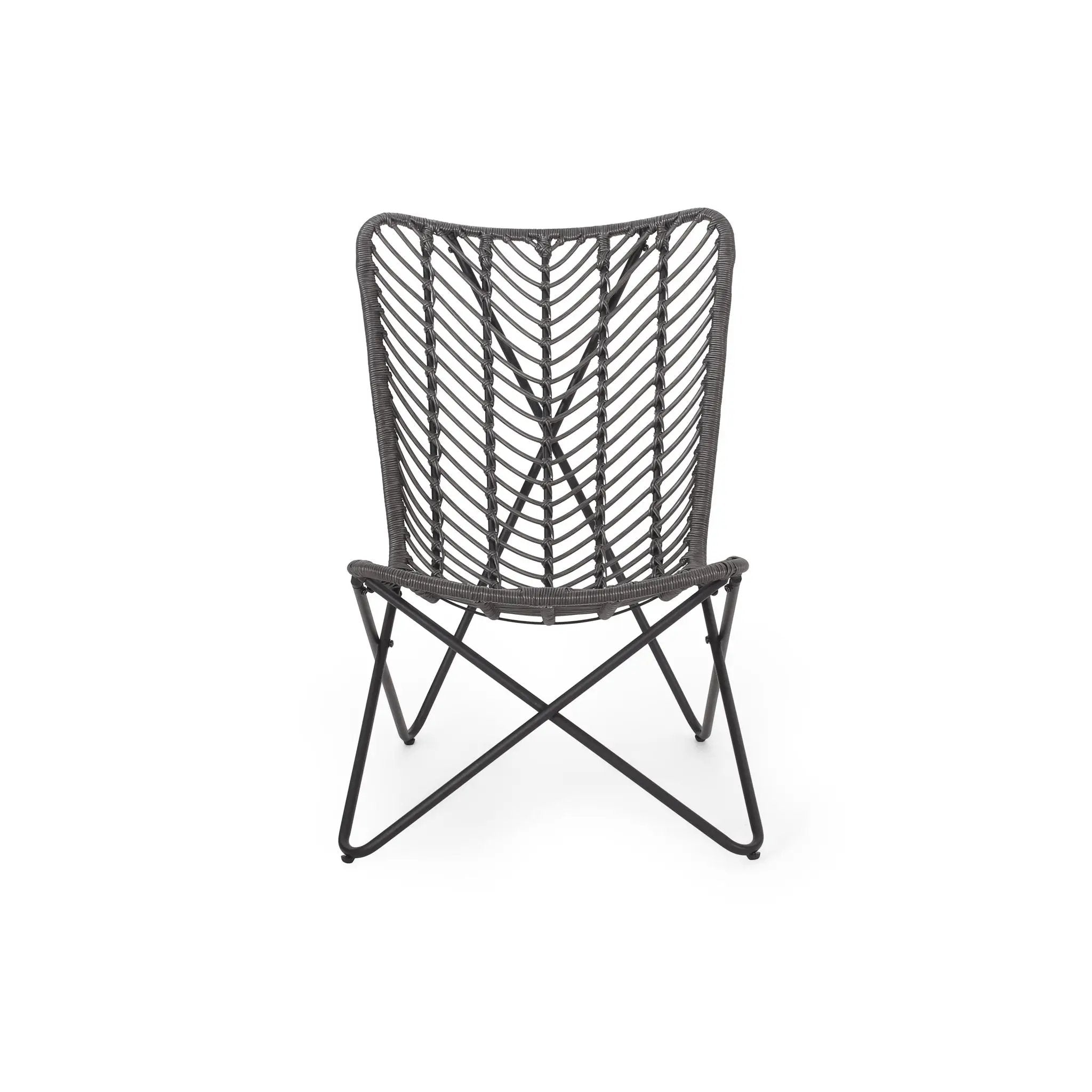 Outdoor Wicker Chair With Geometric Cross Base, Set of 2 - Gray by HouseOfZazla