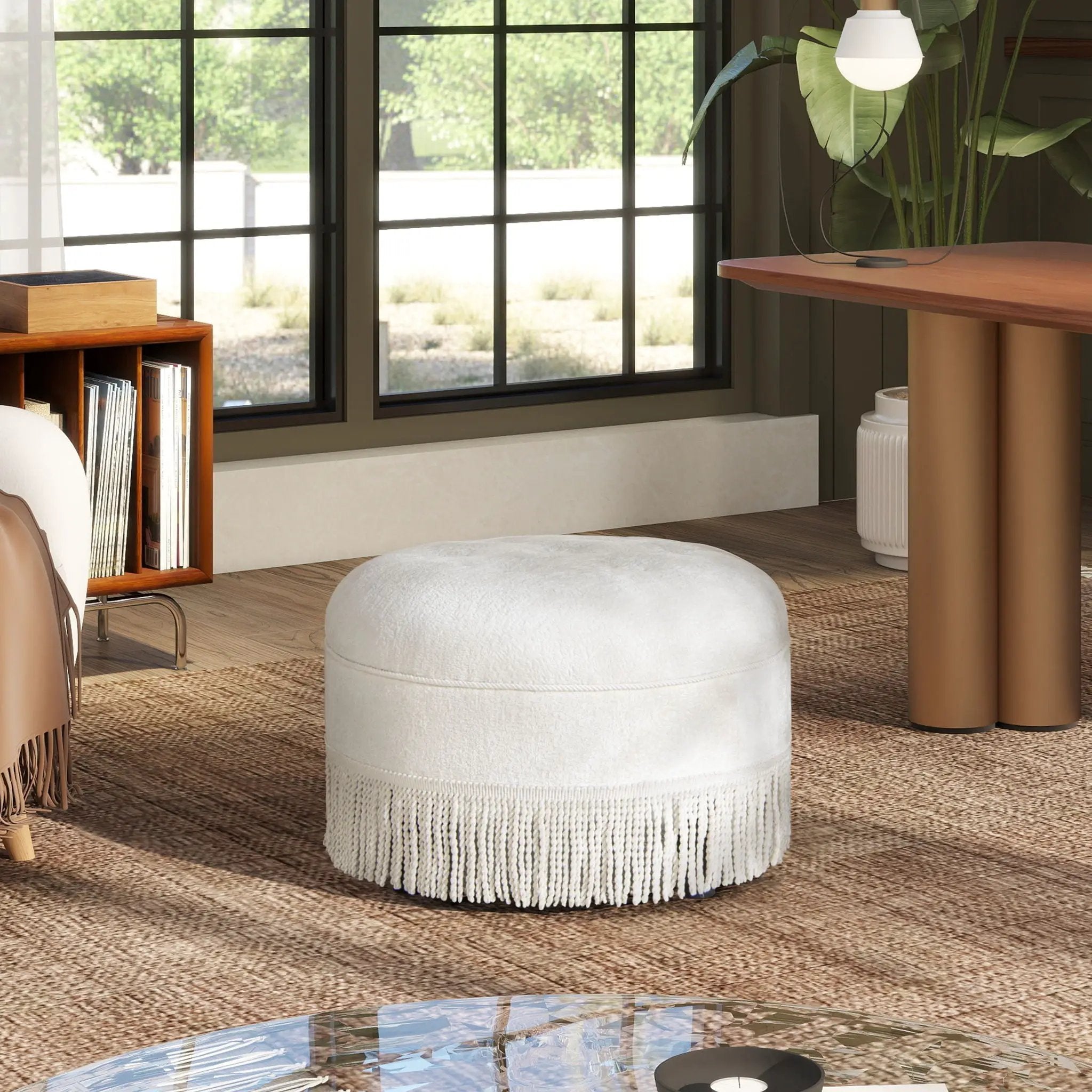 Yolanda - Round Upholstered Accent Ottoman - Almond White by Unique Piece Furniture