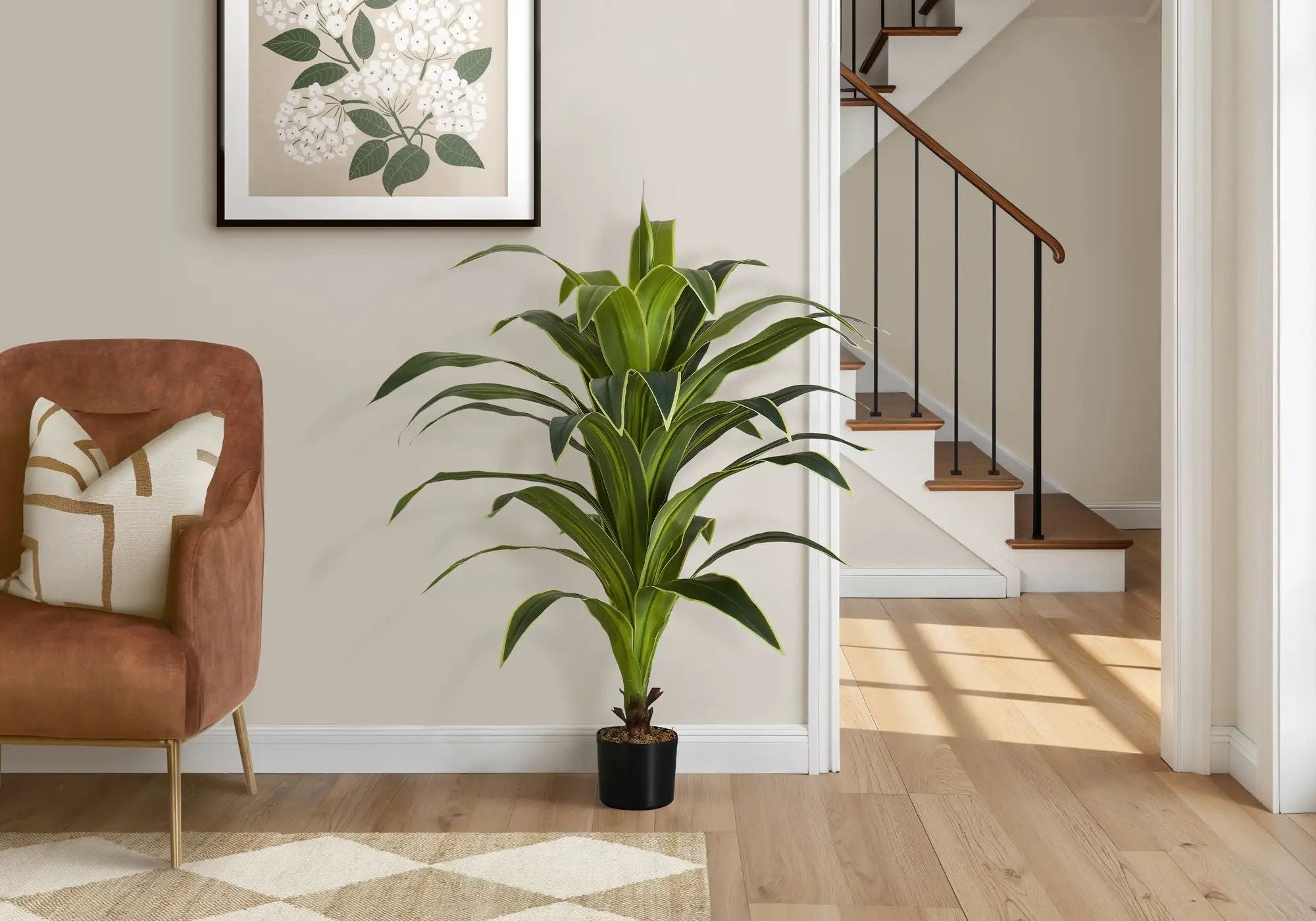 47" Tall, Artificial Plant, Dracaena Tree, Indoor, Faux, Fake, Floor, Greenery, Potted, Real Touch, Decorative - Green / Black by Unique Piece Furniture