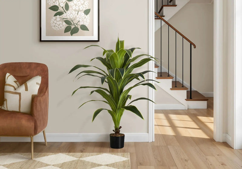 47" Tall, Artificial Plant, Dracaena Tree, Indoor, Faux, Fake, Floor, Greenery, Potted, Real Touch, Decorative - Green / Black by Unique Piece Furniture