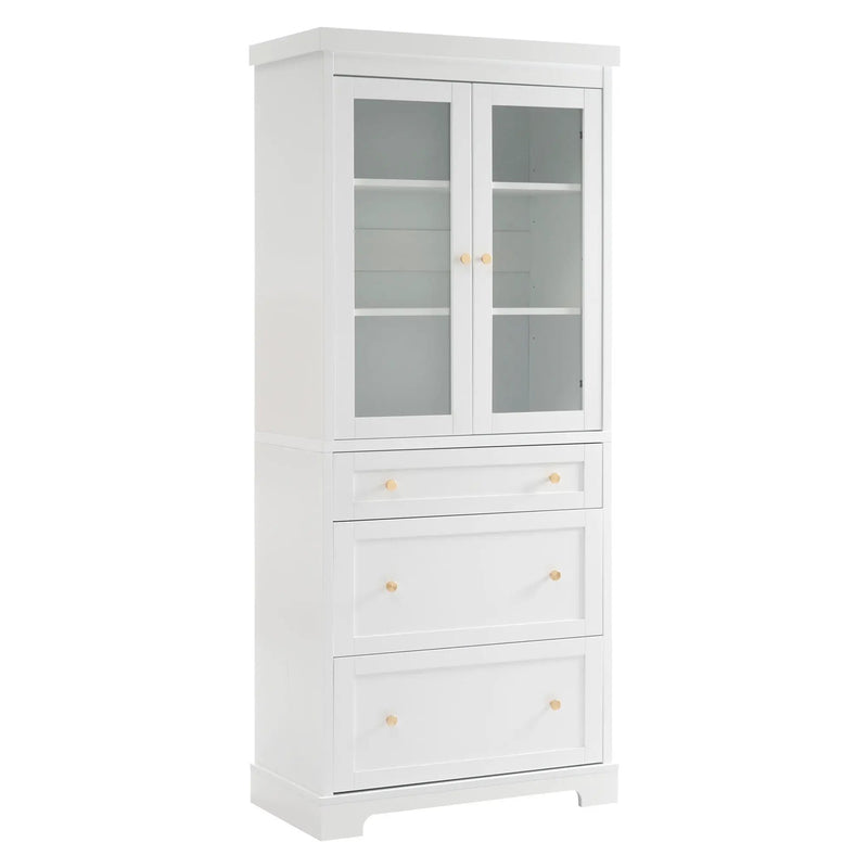 Freestanding Tall Bathroom Cabinet With Adjustable Shelves, Drawers, Soft Close Glass Doors by HouseOfZazla