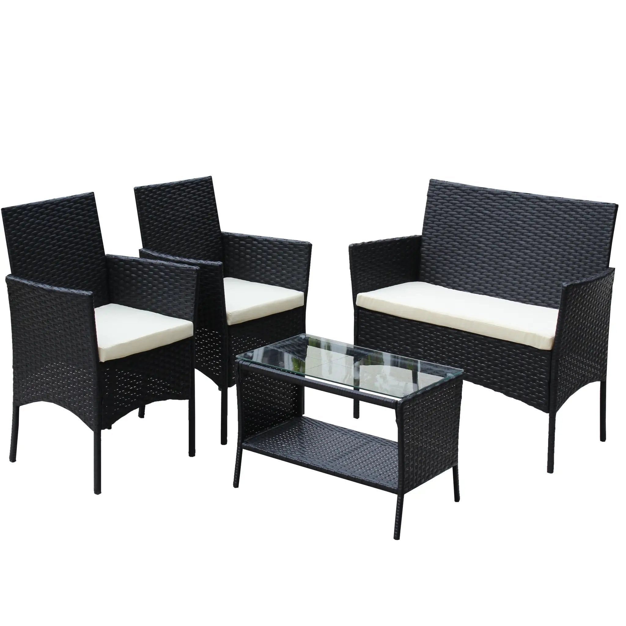 4 PC Rattan Patio Furniture Set Outdoor Cushioned Wicker Sofa by HouseOfZazla