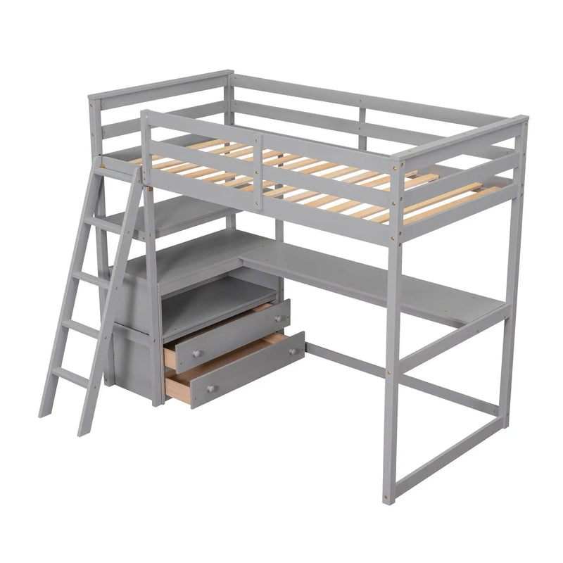 Modern Loft Bed With Built In Desk, Shelves, And 2 Drawers by Unique Piece Furniture