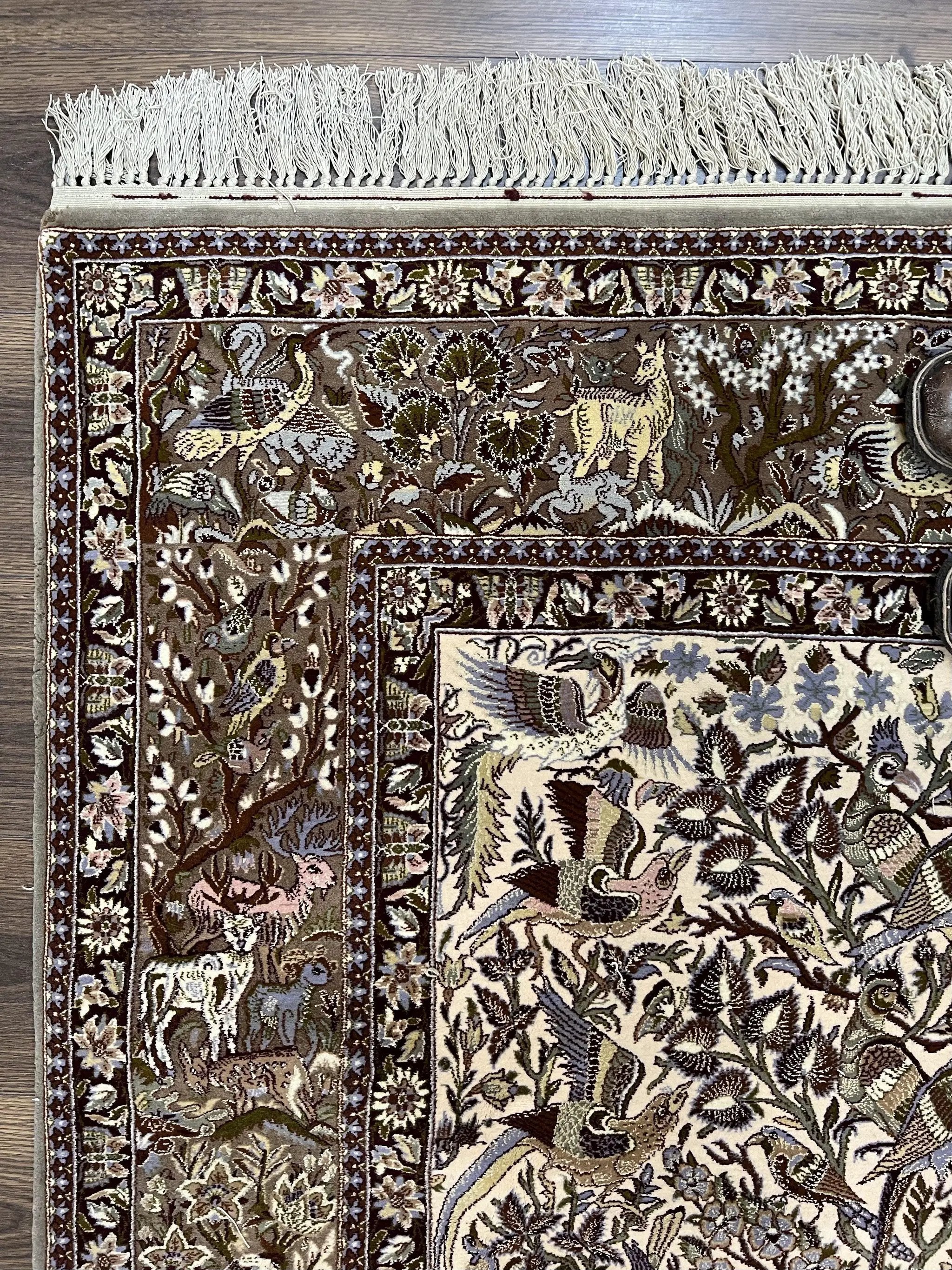Persian Isfahan Rug 5x8 - Tree of Life, Animal Pictorials, Kork Wool & Silk by Jewel Rugs