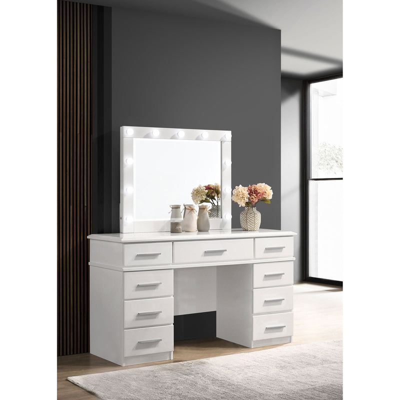 Sarah - 9 Drawer Vanity Desk With Mirror Set - White by HouseOfZazla