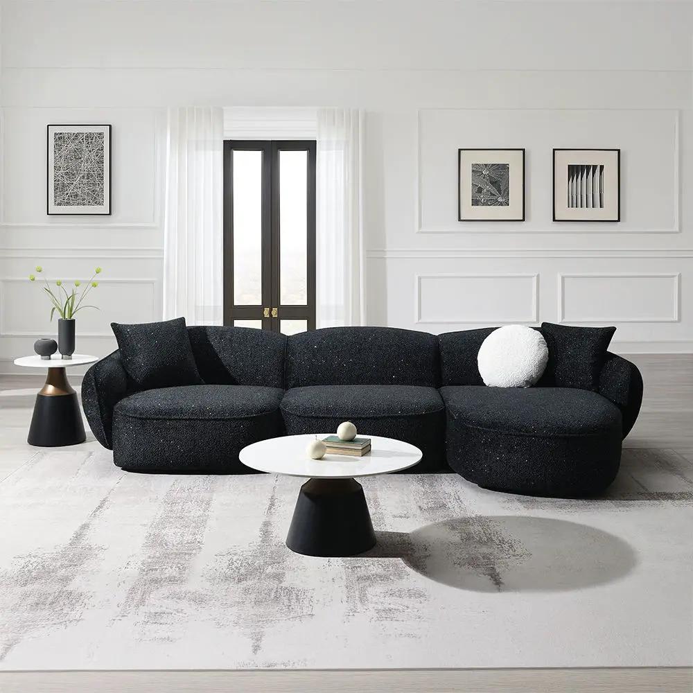 Lucifer - Sectional Sofa With 3 Pillows - Black Shimmer Chenille by Unique Piece Furniture