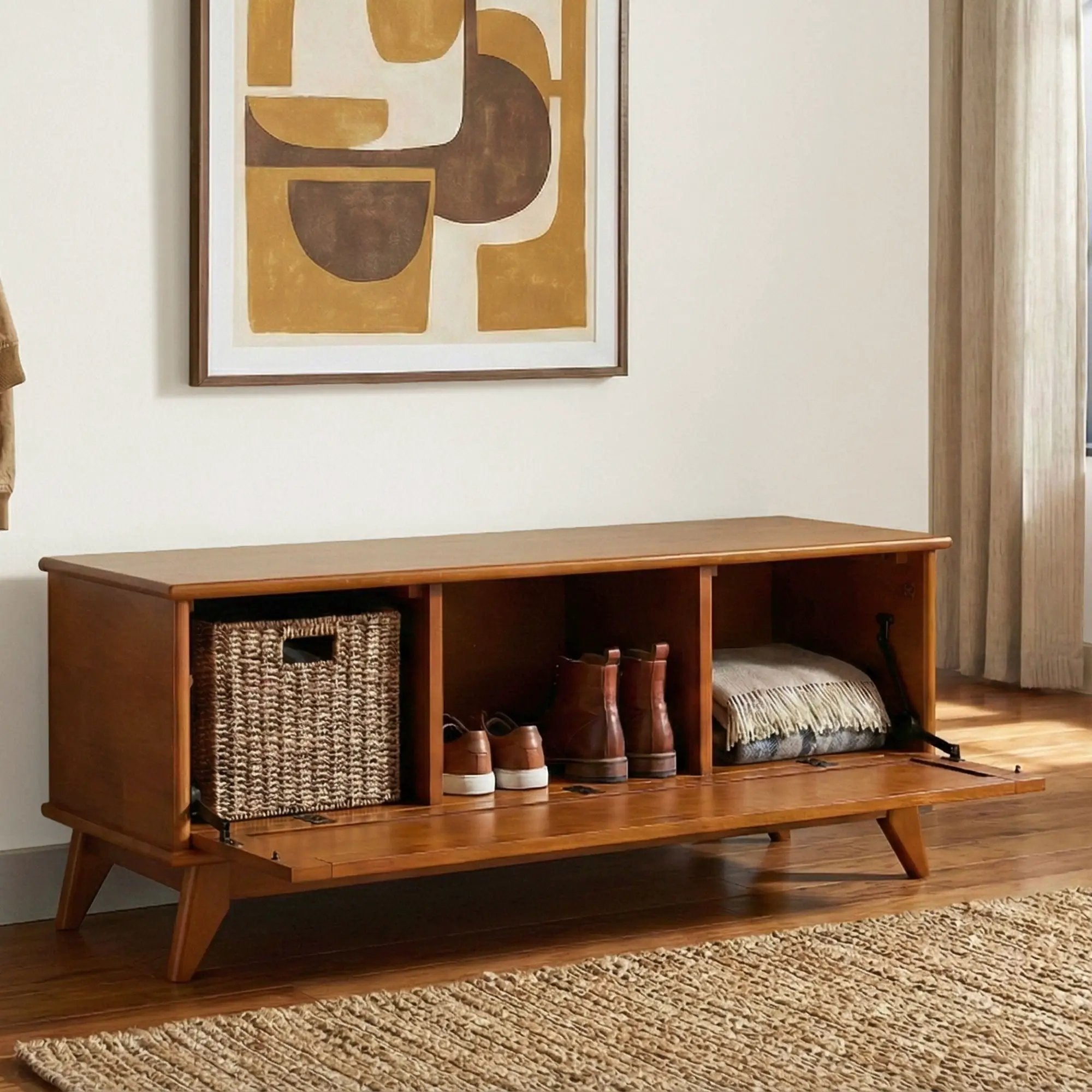 Draper - Flip Down Storage Bench - Teak by HouseOfZazla