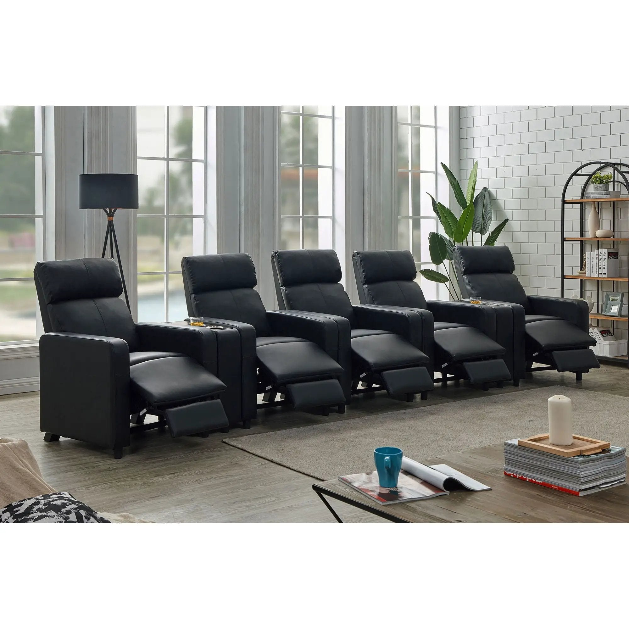 Warren - 5 Seater Home Theater With 2 Wedge Consoles - Black by HouseOfZazla