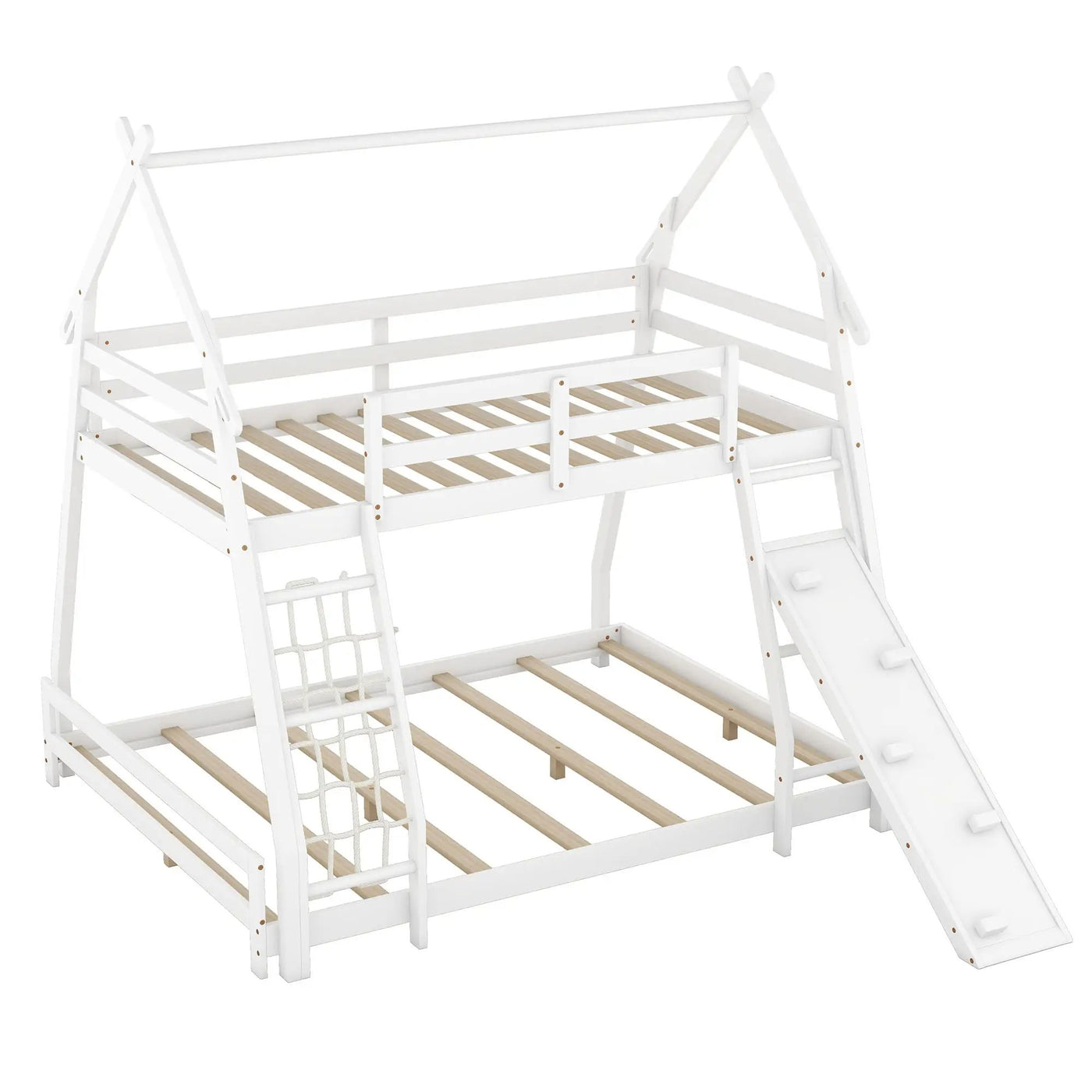 Georgiana - Twin Over Queen House Bunk Bed With Climbing Nets And Climbing Ramp by Unique Piece Furniture