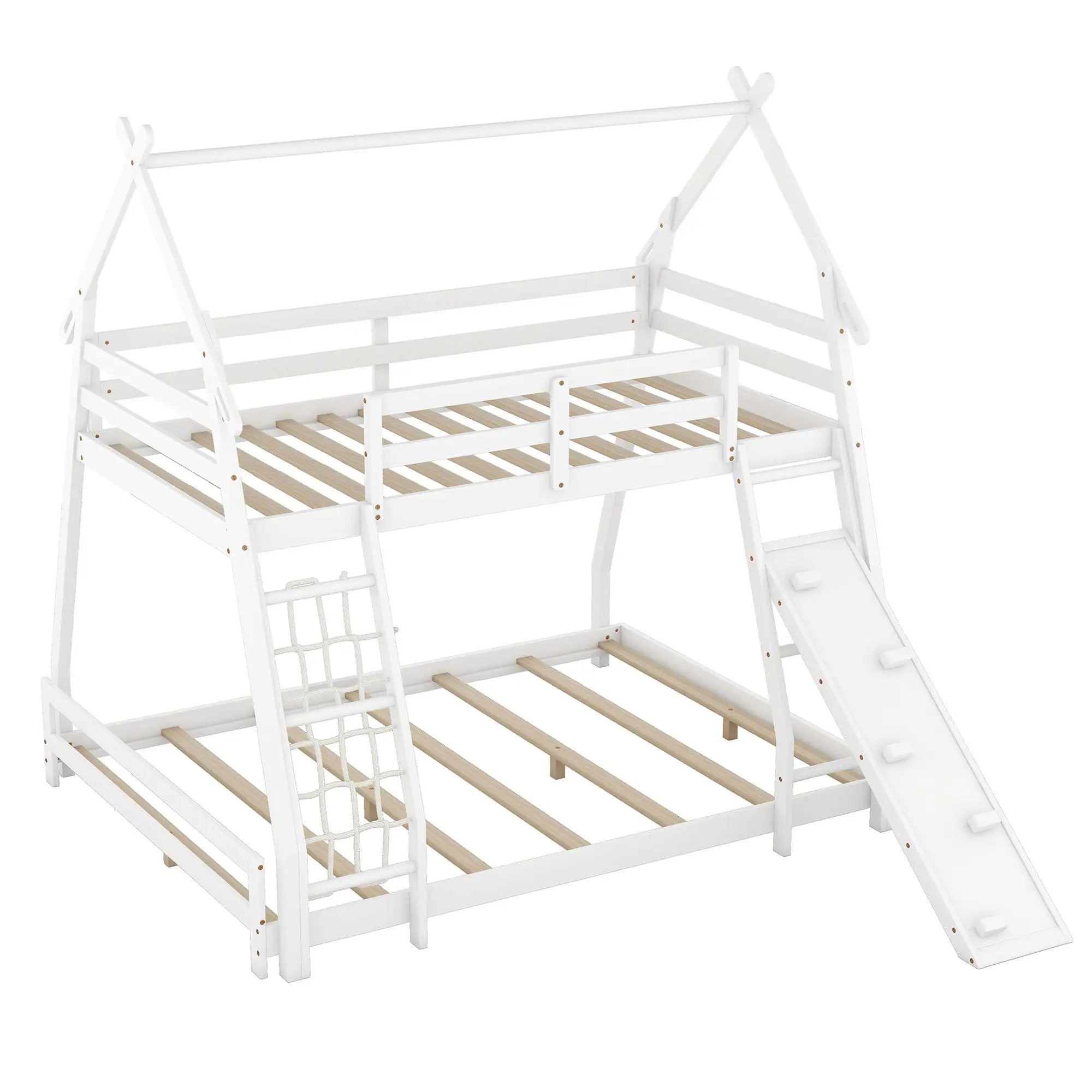 Georgiana - Twin Over Queen House Bunk Bed With Climbing Nets And Climbing Ramp by Unique Piece Furniture