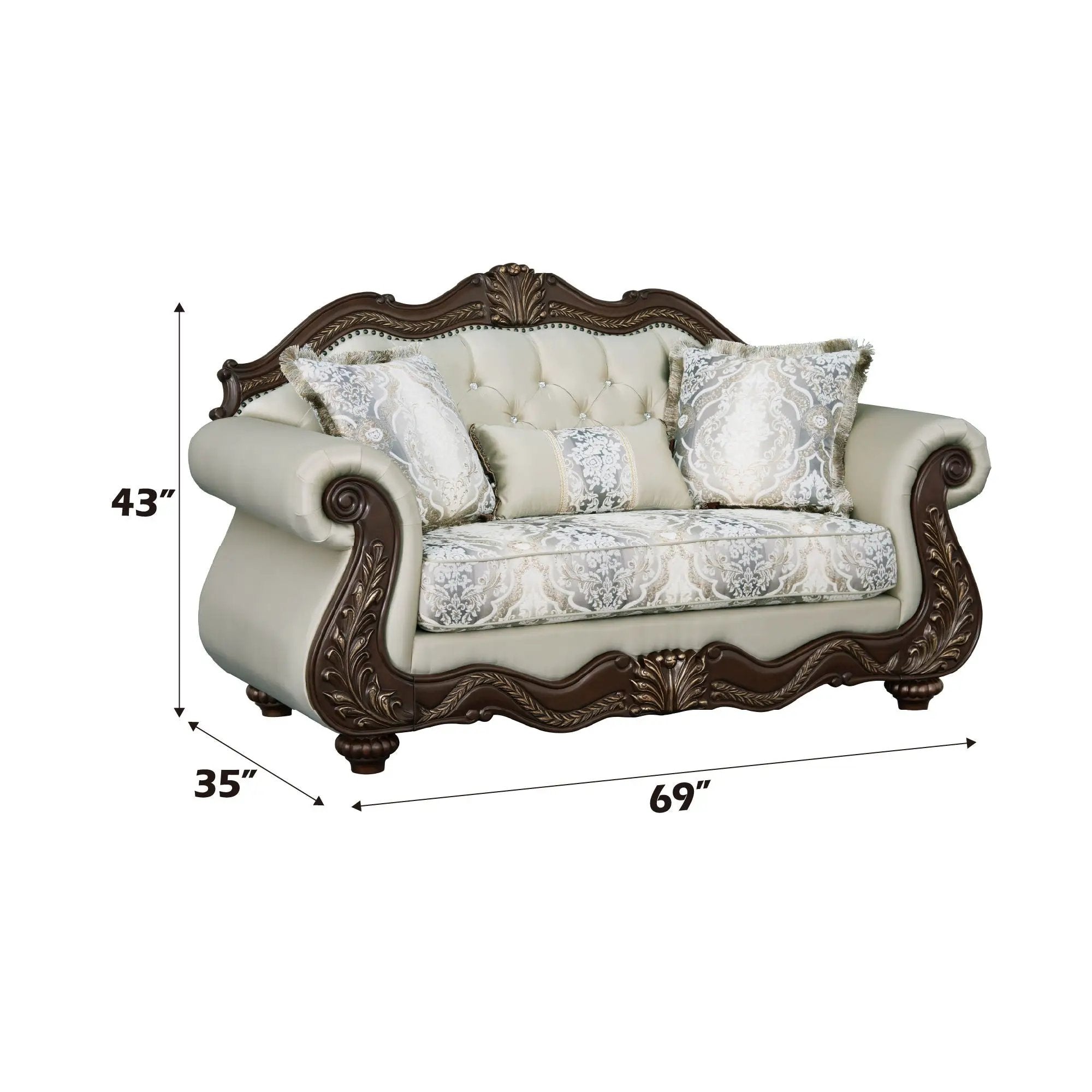 Pierce Loveseat With 3 Pillows - Beige / Cherry by HouseOfZazla